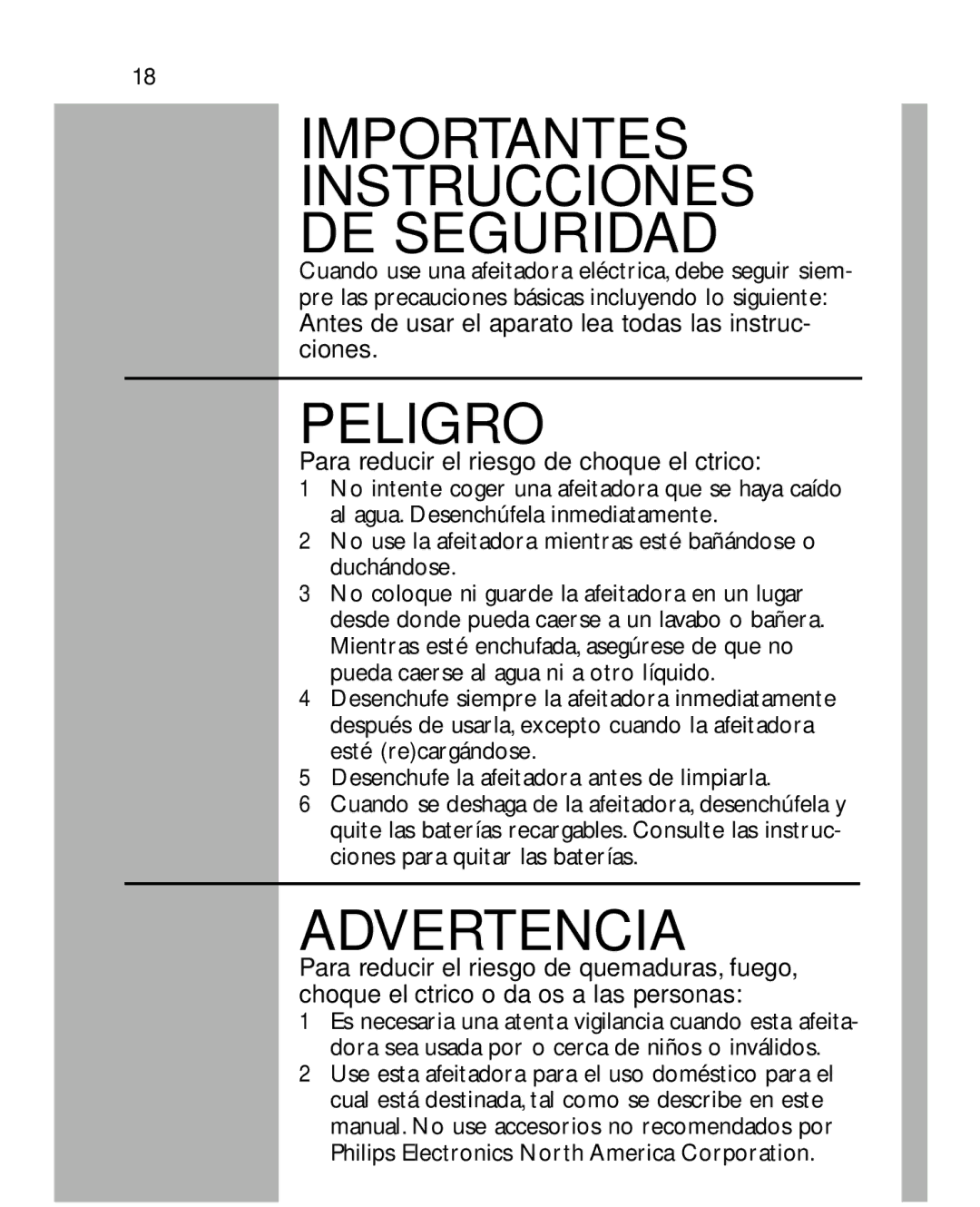 Philips 5862, 5864, 5863 Antes de usar el aparato lea todas las instruc- ciones, Para reducir el riesgo de choque eléctrico 