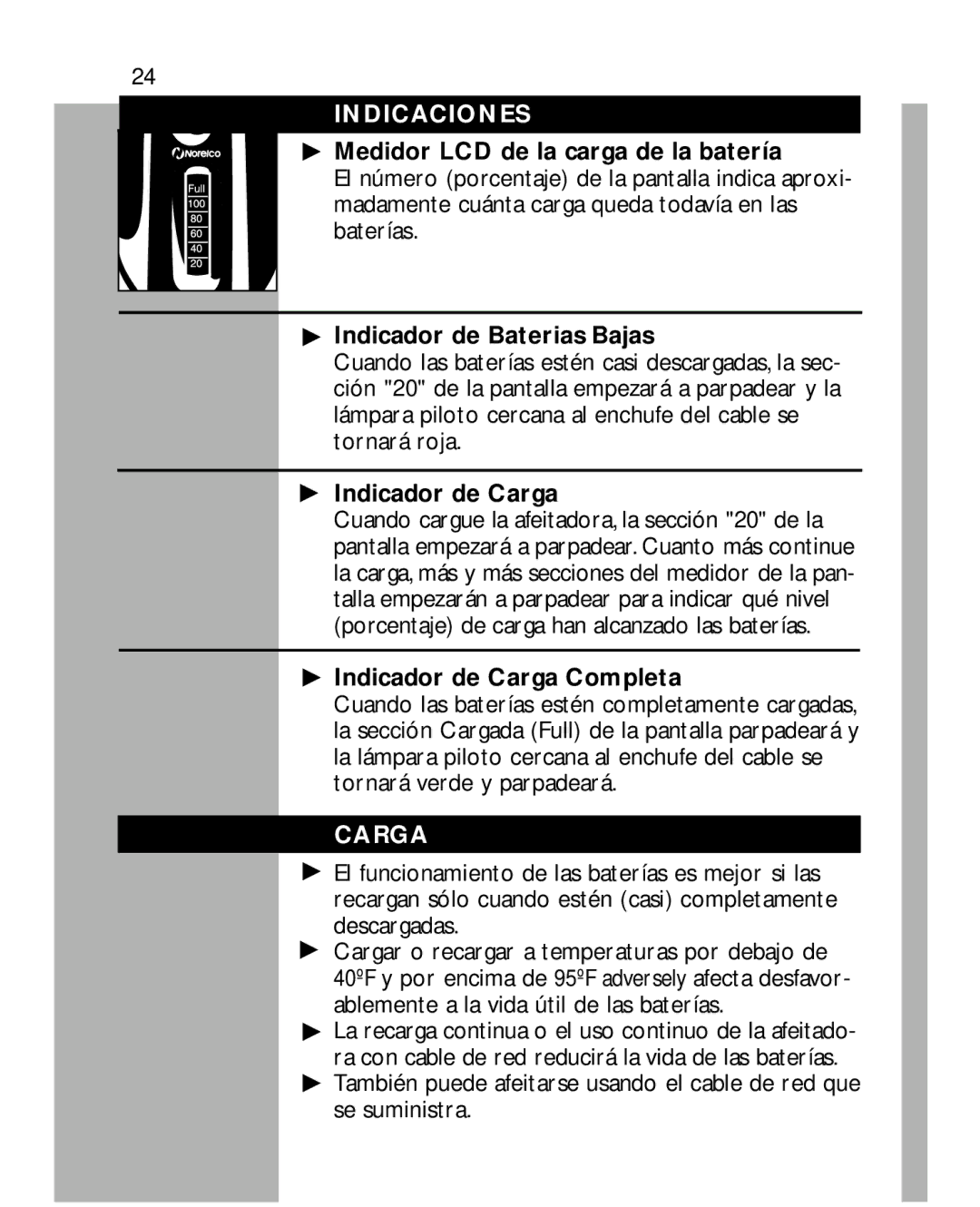 Philips 5861XL, 5864, 5863, 5862, 5867 manual Indicaciones, Carga 