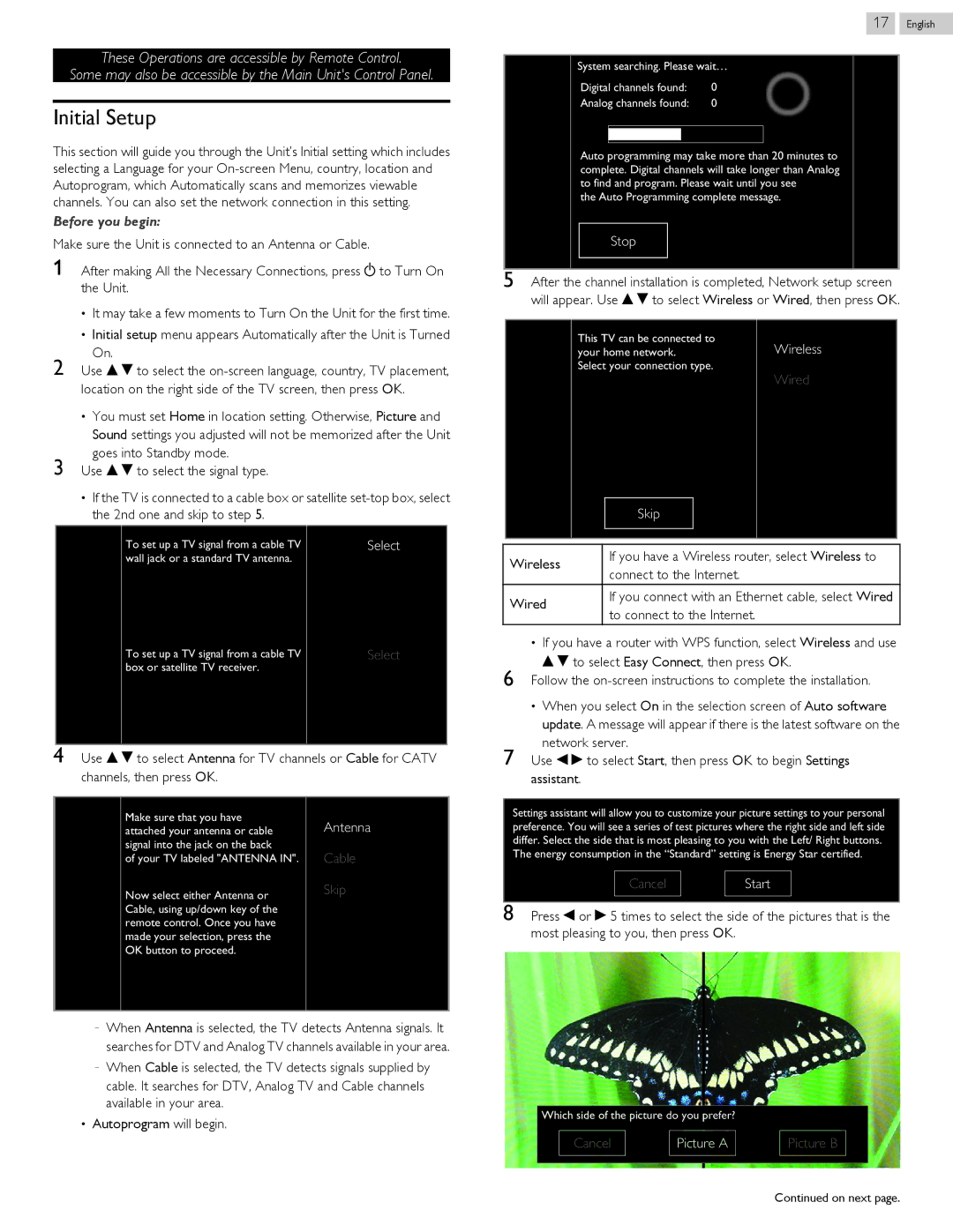 Philips 58PFL4909, 58PFL4609 user manual Initial Setup, Stop, Skip, Picture a 