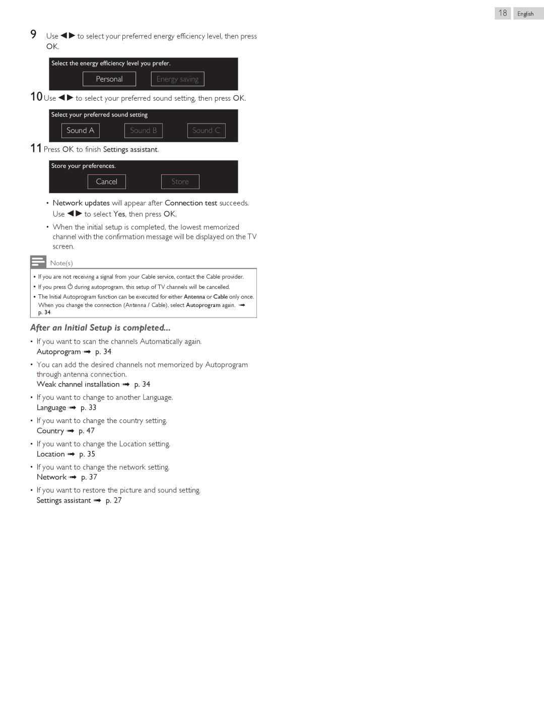 Philips 58PFL4609, 58PFL4909 user manual Personal, Sound a, Press OK to finish Settings assistant, Cancel 