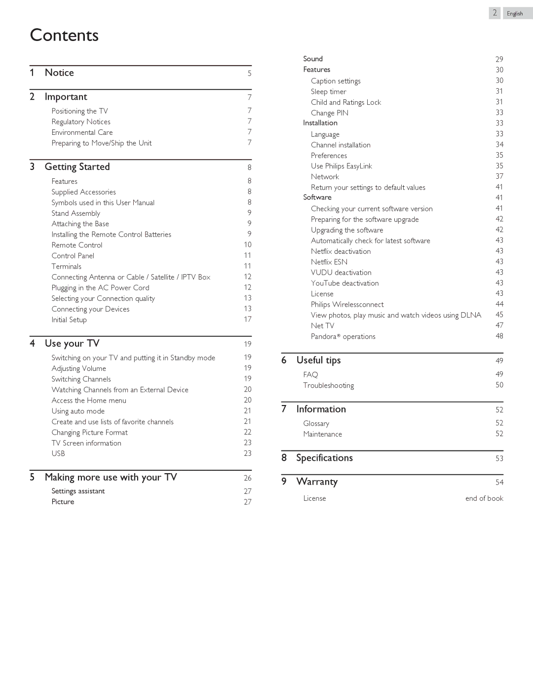 Philips 58PFL4609, 58PFL4909 user manual Contents 