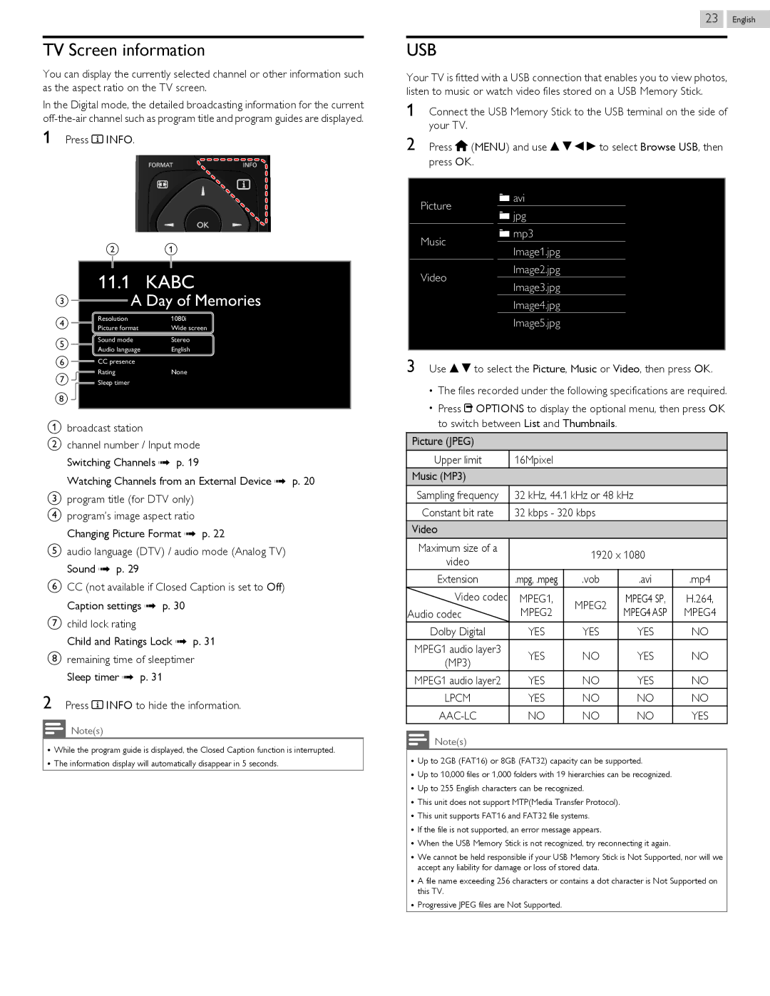 Philips 58PFL4909, 58PFL4609 user manual TV Screen information, MPEG1, MPEG4, Yes 