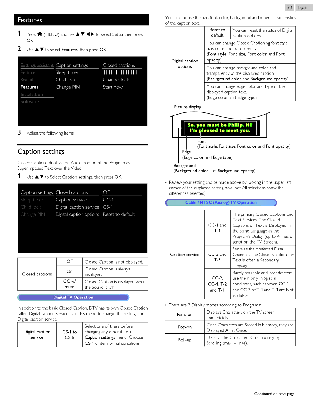 Philips 58PFL4609, 58PFL4909 user manual Caption settings 