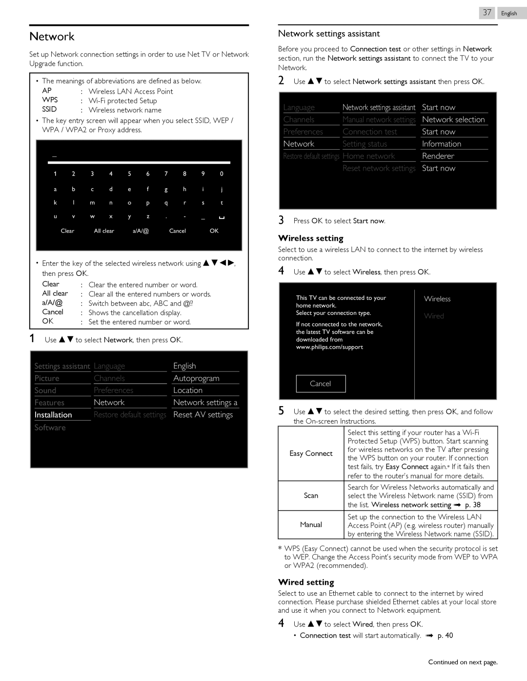 Philips 58PFL4909, 58PFL4609 user manual Network settings assistant 