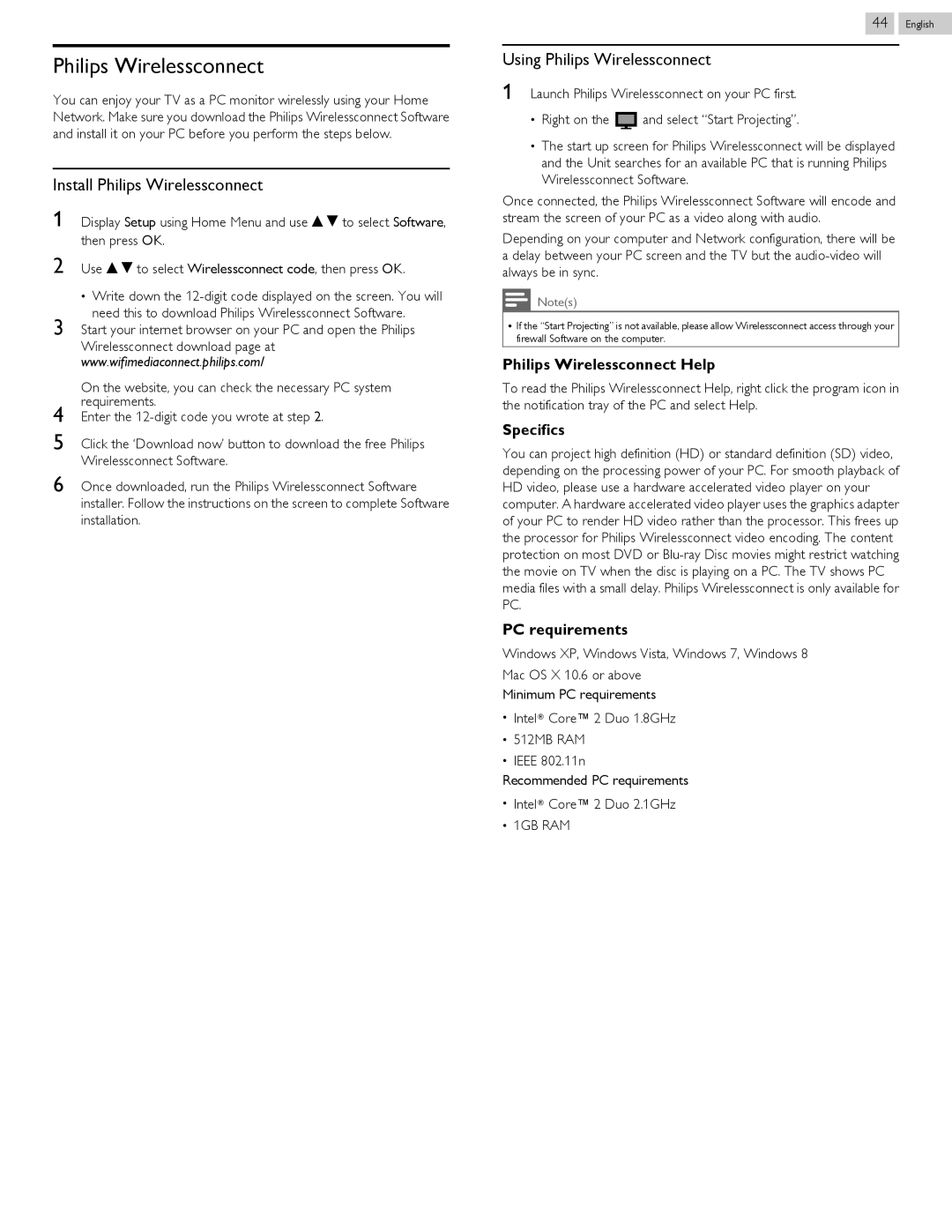 Philips 58PFL4609, 58PFL4909 user manual Install Philips Wirelessconnect, Using Philips Wirelessconnect, 1GB RAM 