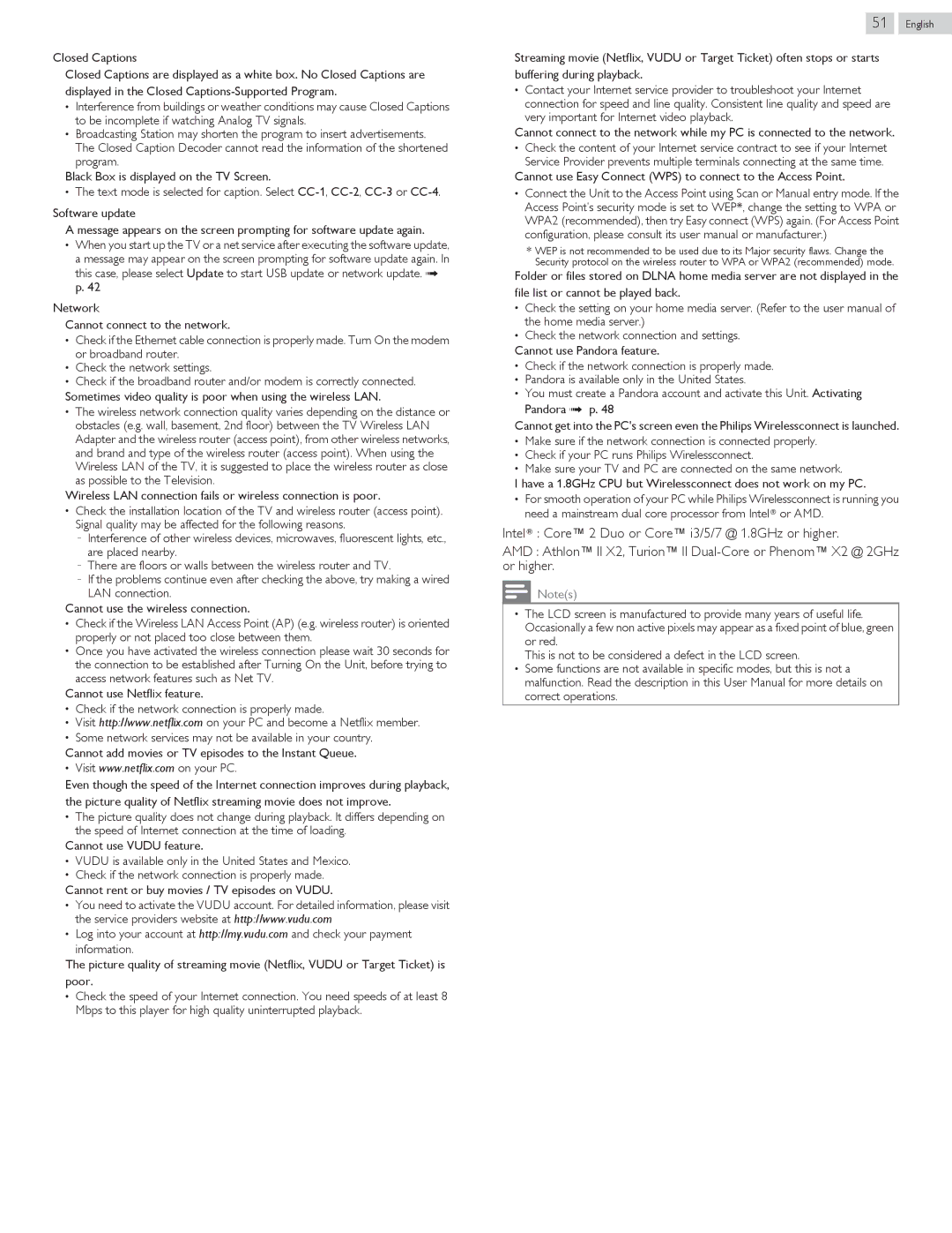 Philips 58PFL4909, 58PFL4609 user manual Wireless LAN connection fails or wireless connection is poor 