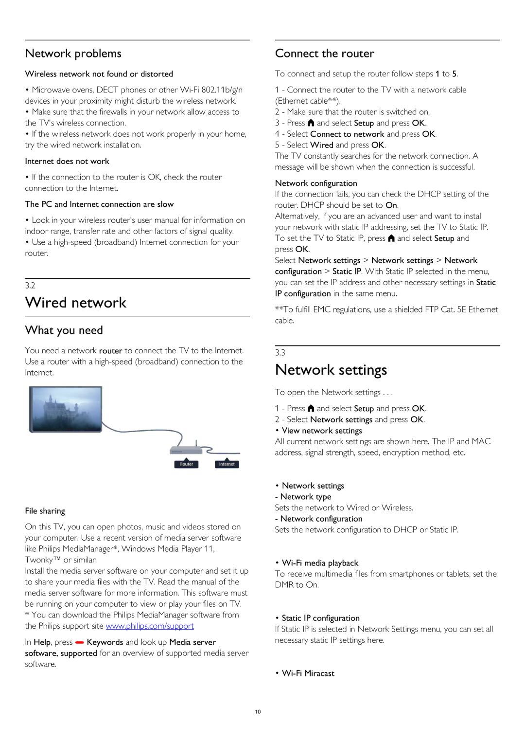 Philips 40PUK6809, 58PUK6809, 58PUS6809, 50PUK6809 Wired network, Network settings, Network problems, Connect the router 