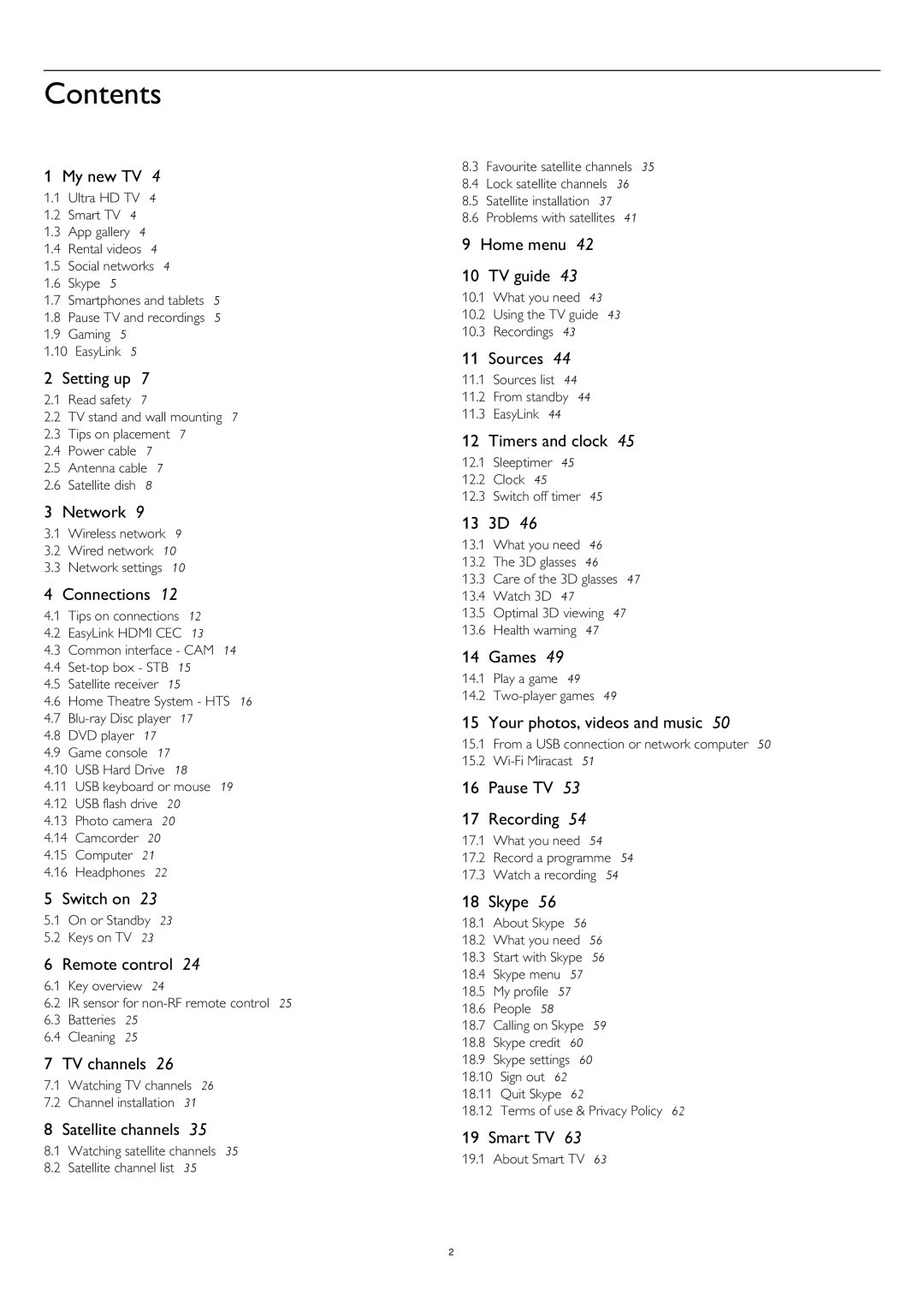 Philips 50PUK6809, 58PUK6809, 58PUS6809, 40PUS6809, 40PUK6809, 50PUS6809 user manual Contents 