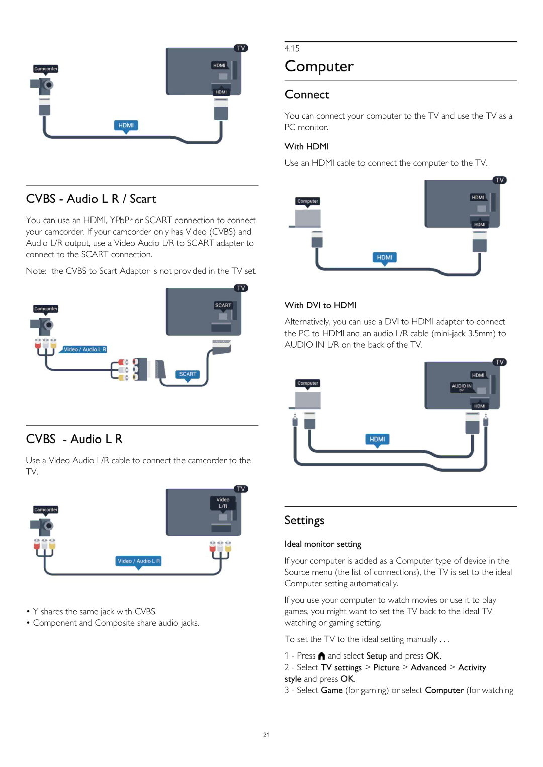 Philips 40PUS6809, 58PUK6809, 58PUS6809, 50PUK6809, 40PUK6809, 50PUS6809 user manual Computer, Connect, Settings 