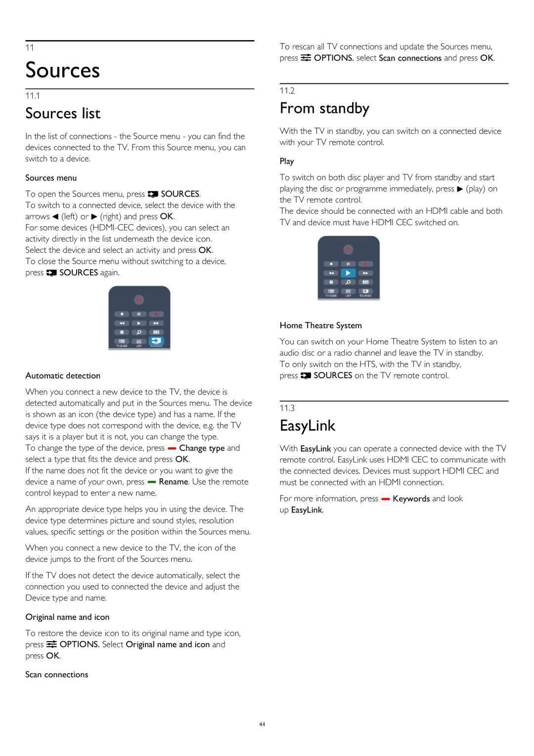 Philips 50PUK6809, 58PUK6809, 58PUS6809, 40PUS6809, 40PUK6809, 50PUS6809 user manual Sources list, From standby 