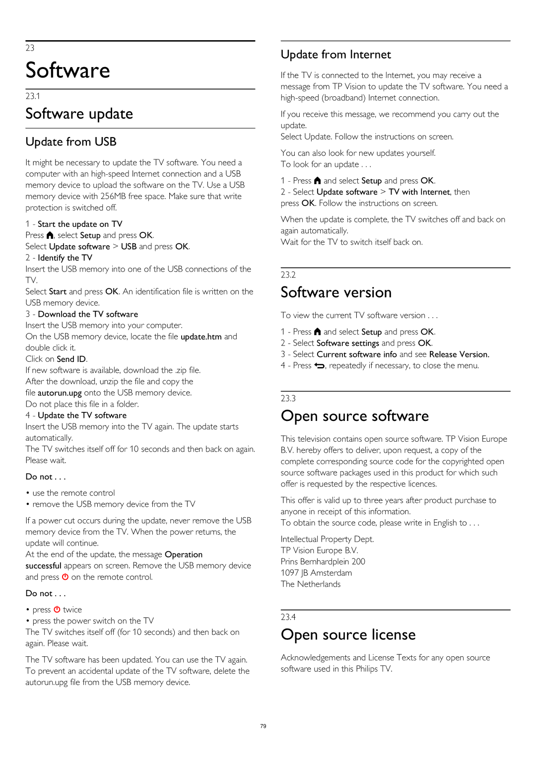 Philips 58PUS6809, 58PUK6809, 50PUK6809 Software update, Software version, Open source software, Open source license 