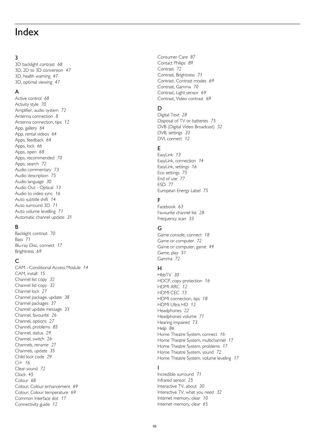 Philips 40PUS6809, 58PUK6809, 58PUS6809, 50PUK6809, 40PUK6809, 50PUS6809 user manual Index 