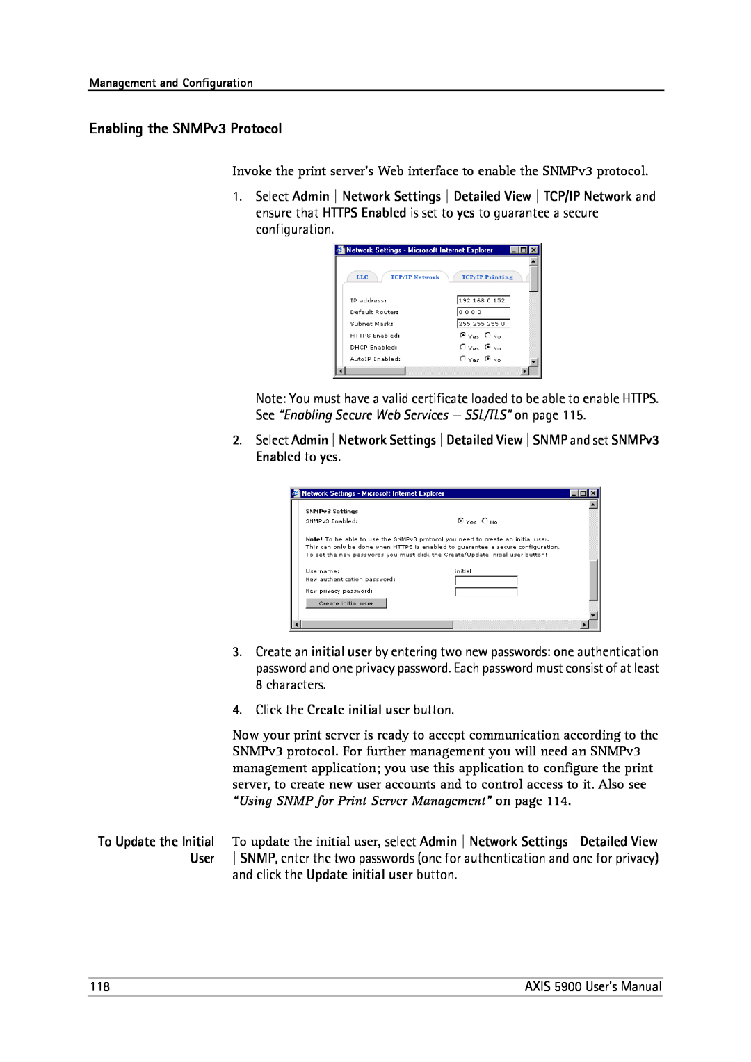 Philips 5900 user manual Enabling the SNMPv3 Protocol, See “Enabling Secure Web Services - SSL/TLS” on page 