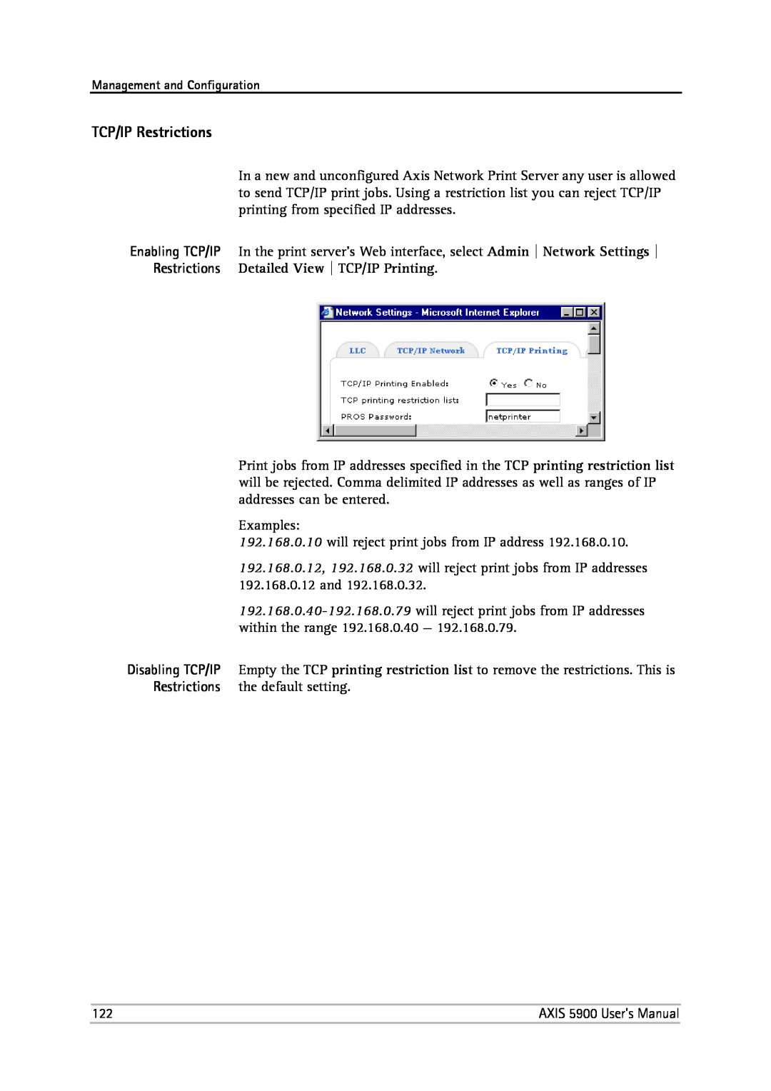Philips 5900 user manual TCP/IP Restrictions 