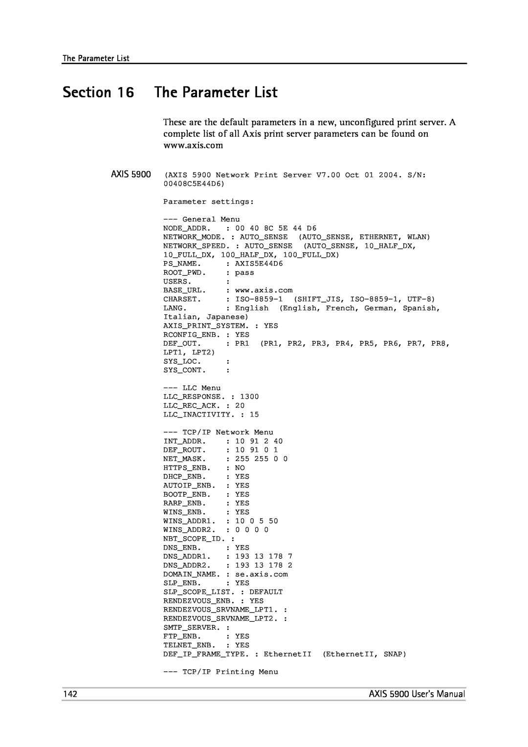 Philips 5900 user manual The Parameter List 