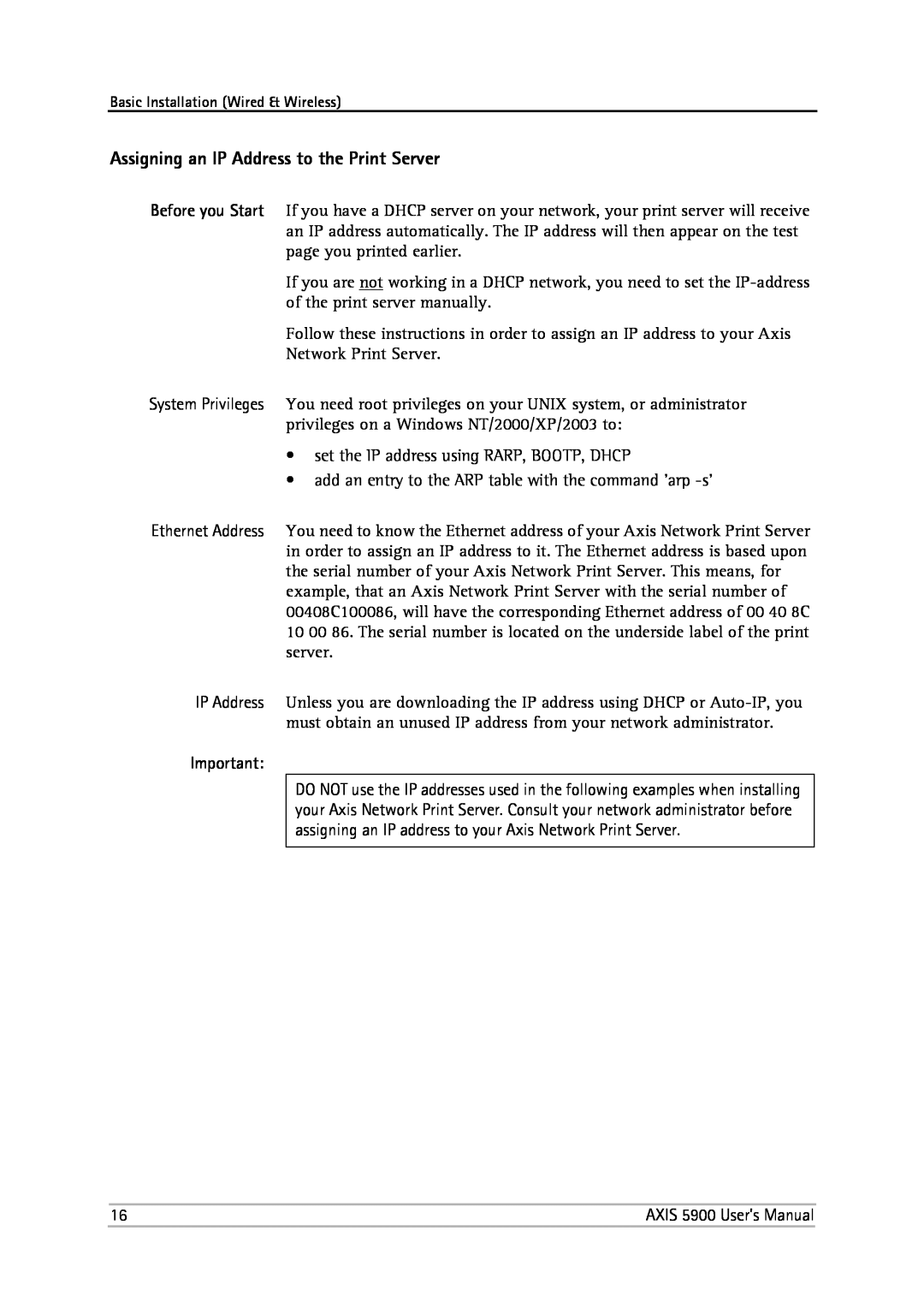 Philips 5900 user manual Assigning an IP Address to the Print Server 