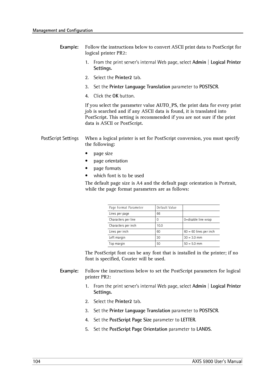 Philips 5900 user manual Set the Printer Language Translation parameter to Postscr 