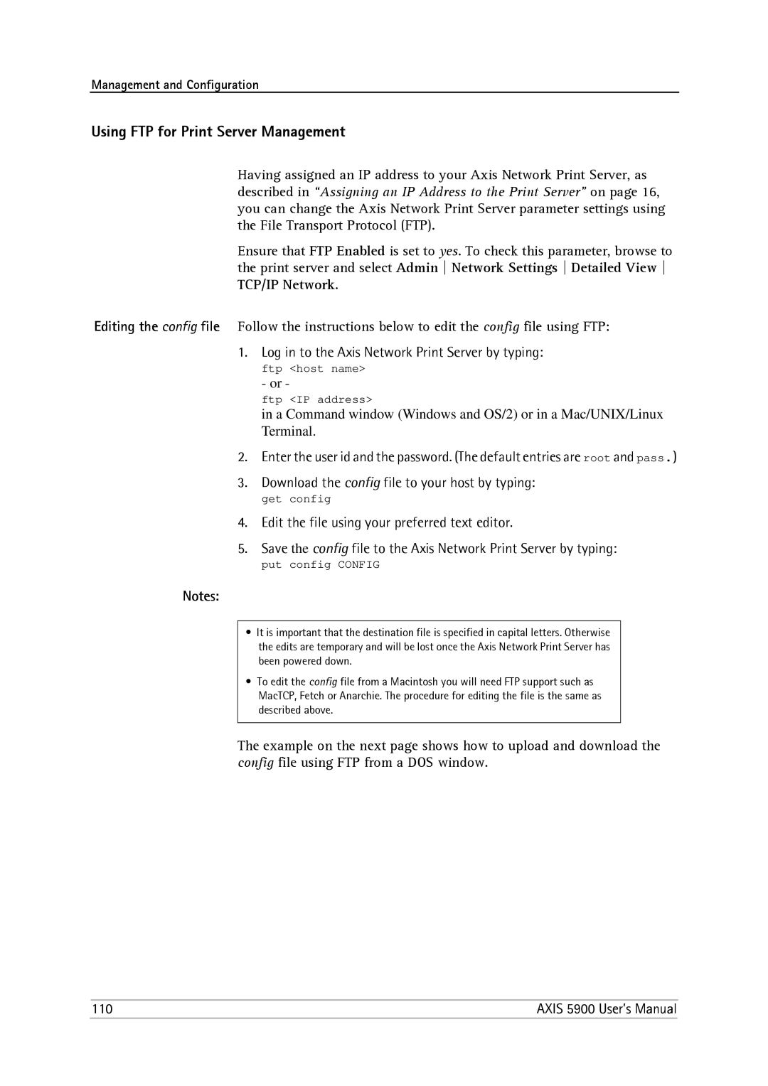 Philips 5900 user manual Using FTP for Print Server Management, Put config Config 