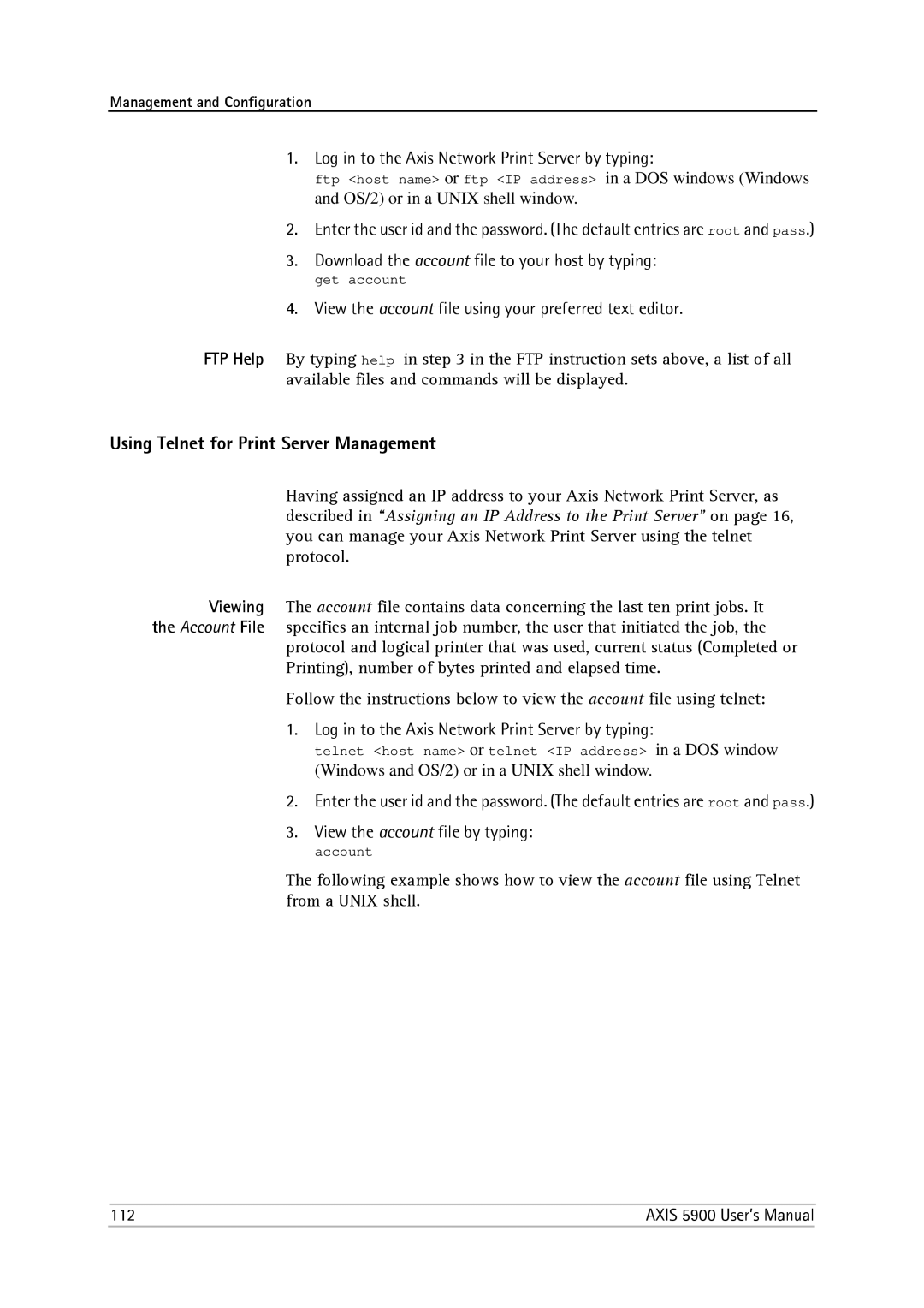 Philips 5900 user manual Using Telnet for Print Server Management 