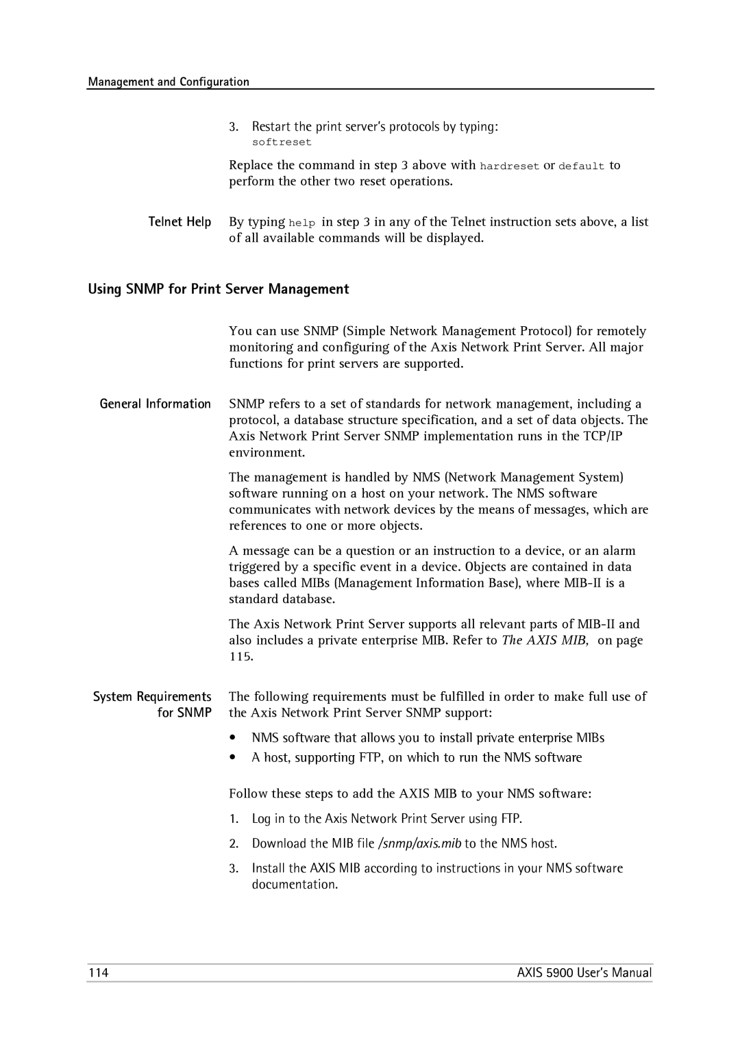 Philips 5900 user manual Using Snmp for Print Server Management, Restart the print server’s protocols by typing 