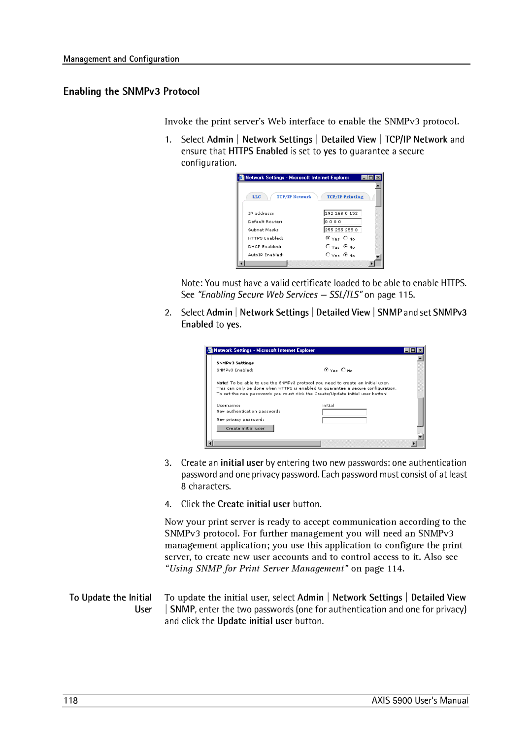 Philips 5900 user manual Enabling the SNMPv3 Protocol, Click the Create initial user button 