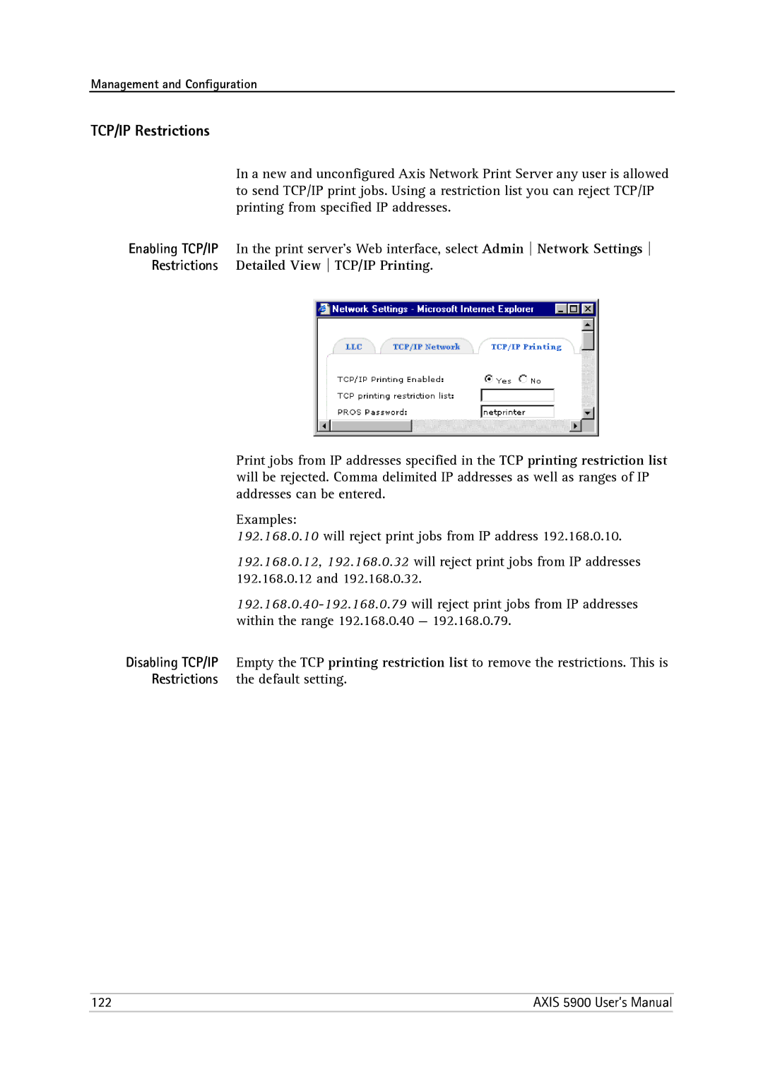 Philips 5900 user manual TCP/IP Restrictions 