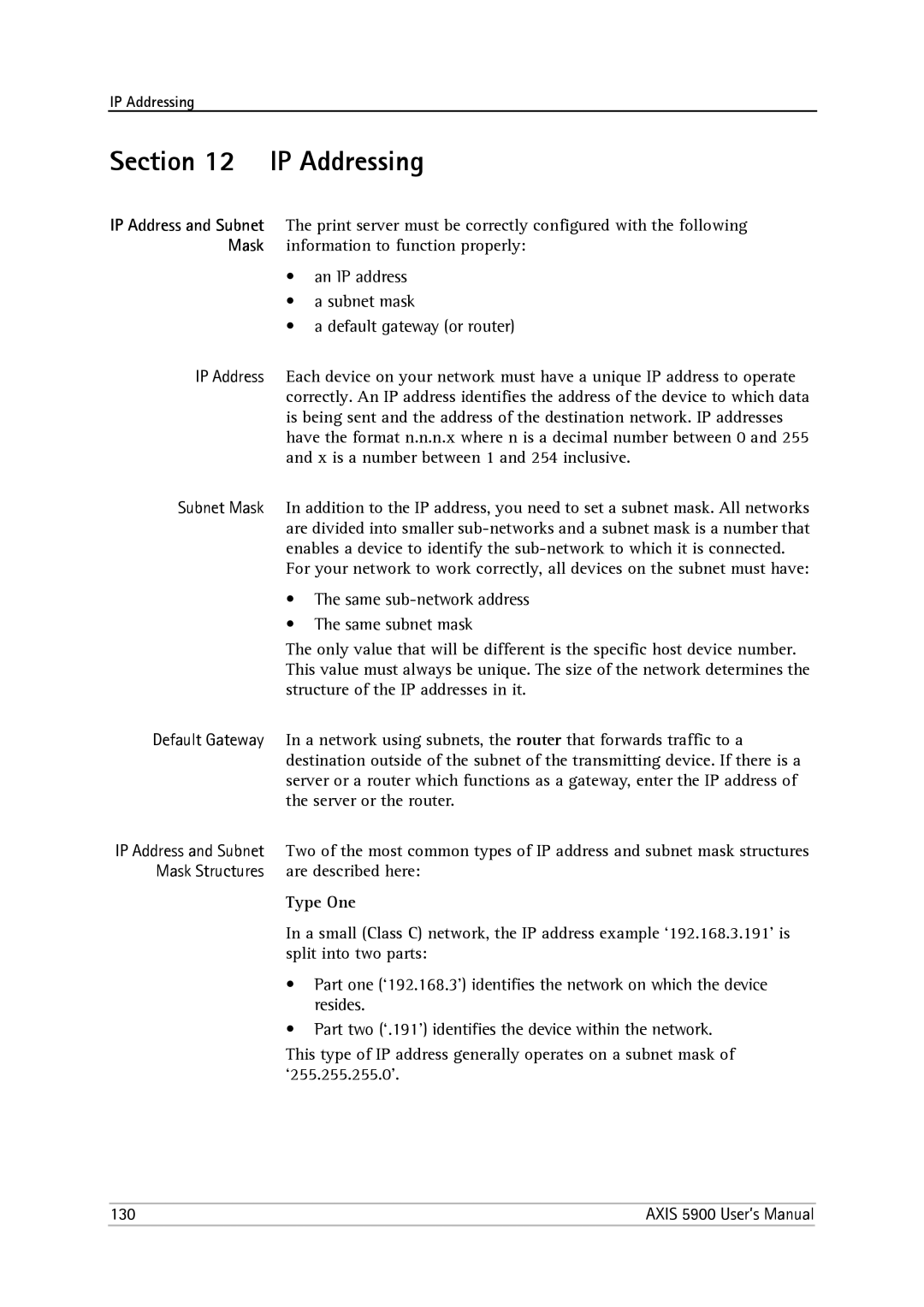 Philips 5900 user manual IP Addressing, Type One 