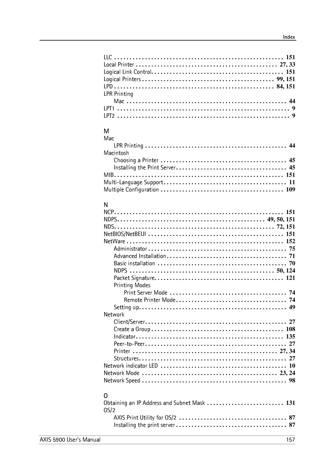 Philips user manual LPR Printing, Mac, Printing Modes, Network, Axis 5900 User’s Manual 157 