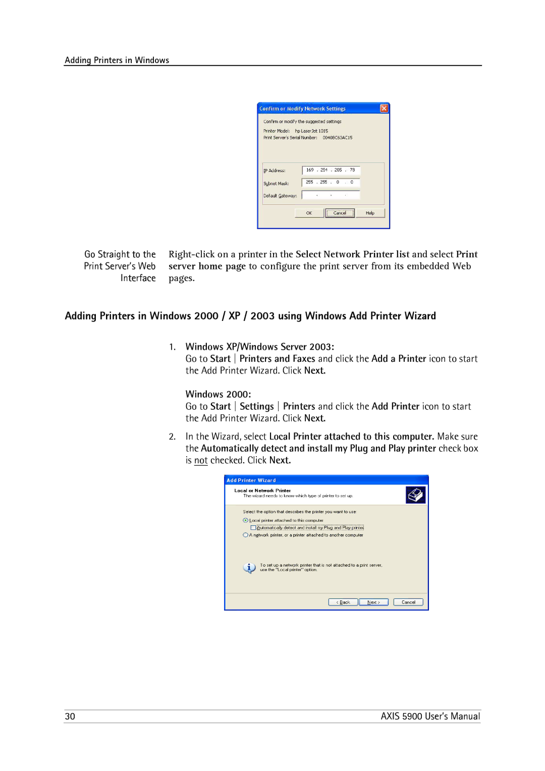 Philips 5900 user manual Interface pages, Windows XP/Windows Server 