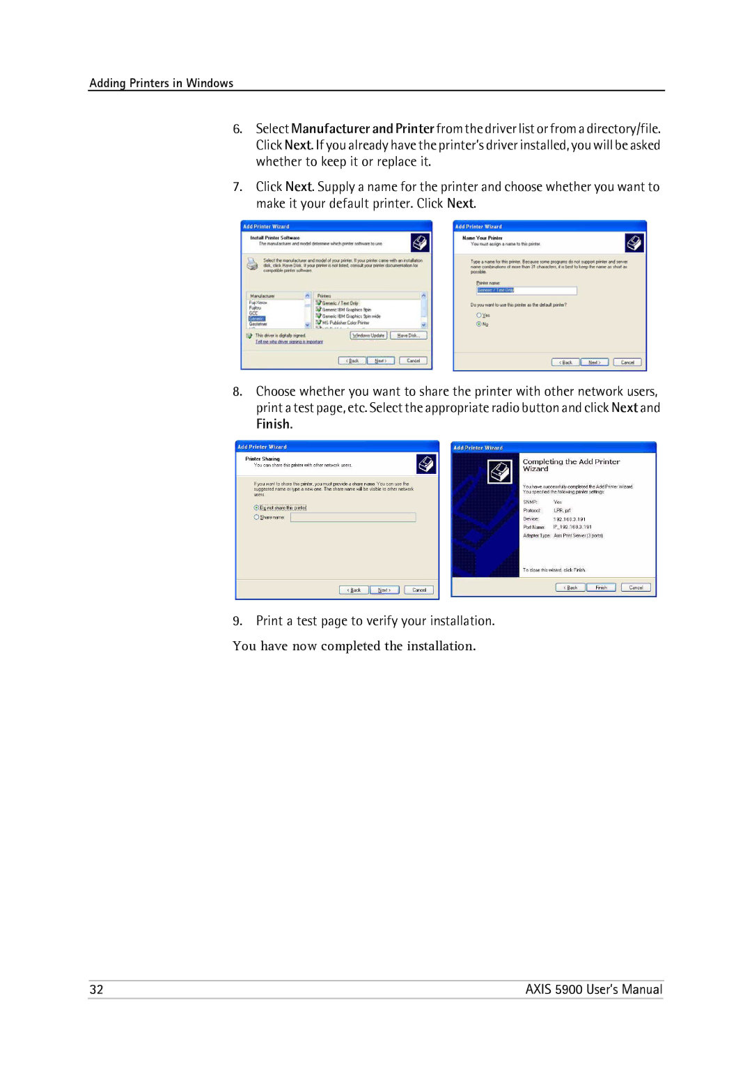 Philips 5900 user manual Adding Printers in Windows 