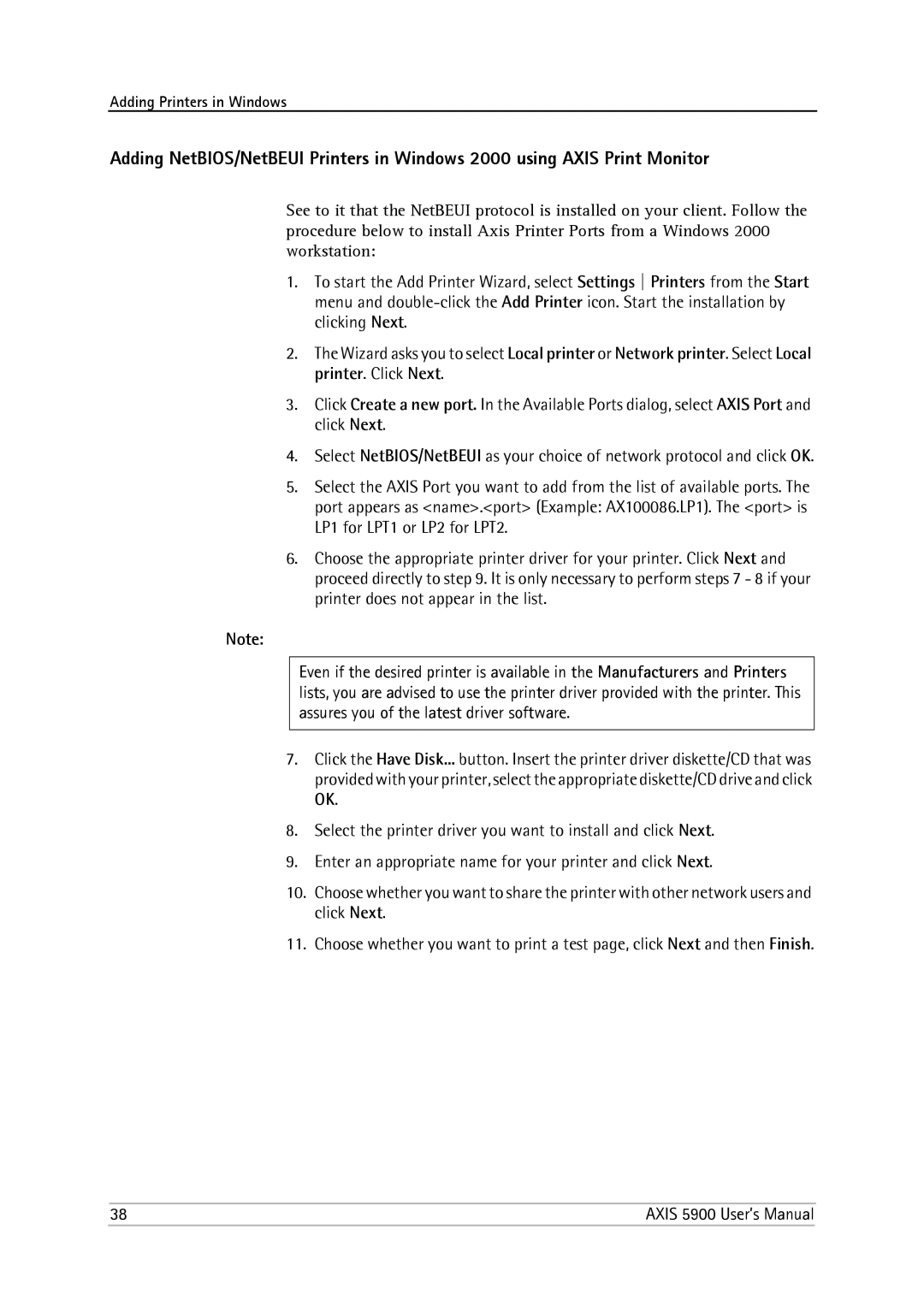 Philips 5900 user manual Adding Printers in Windows 