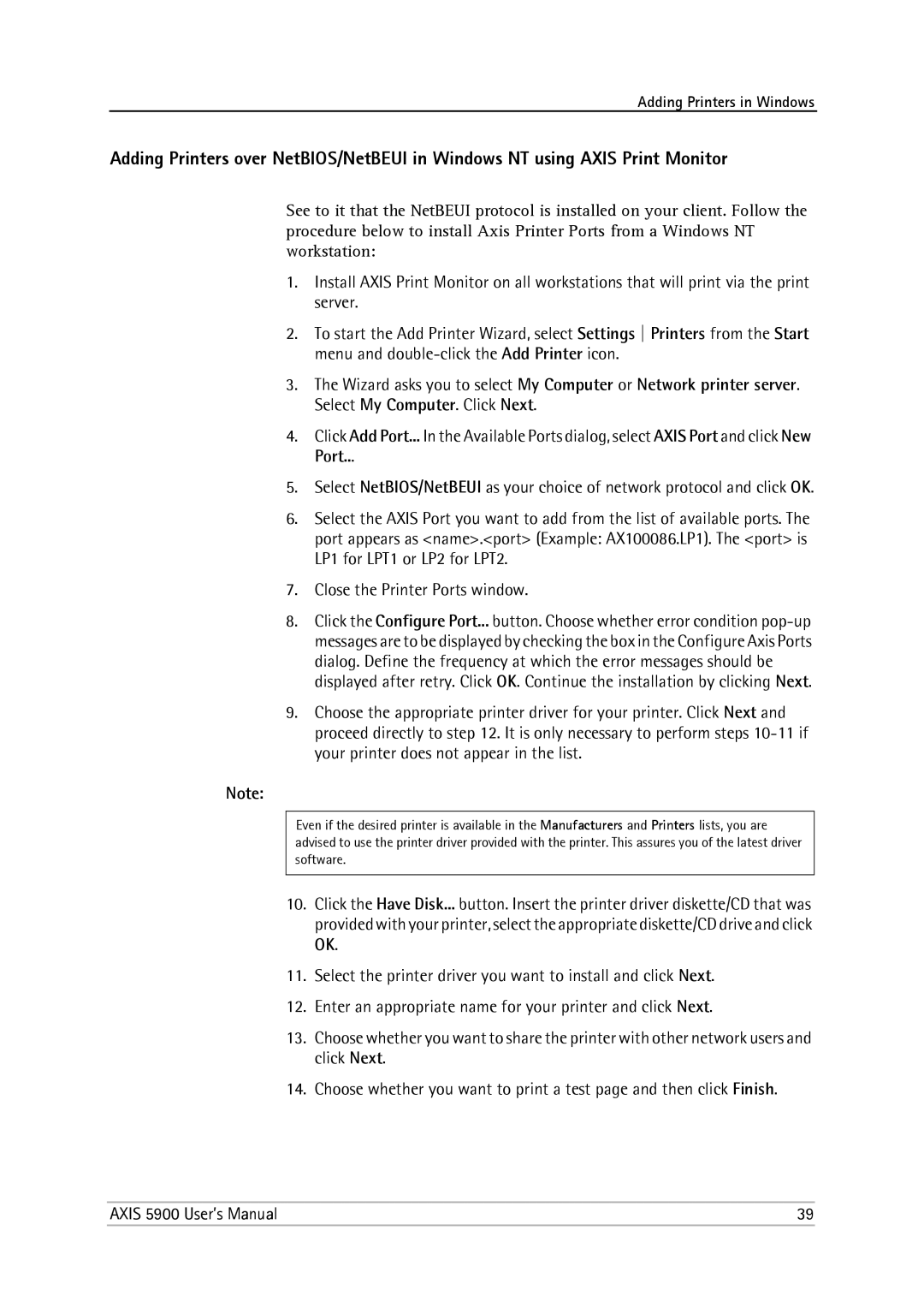 Philips 5900 user manual Adding Printers in Windows 