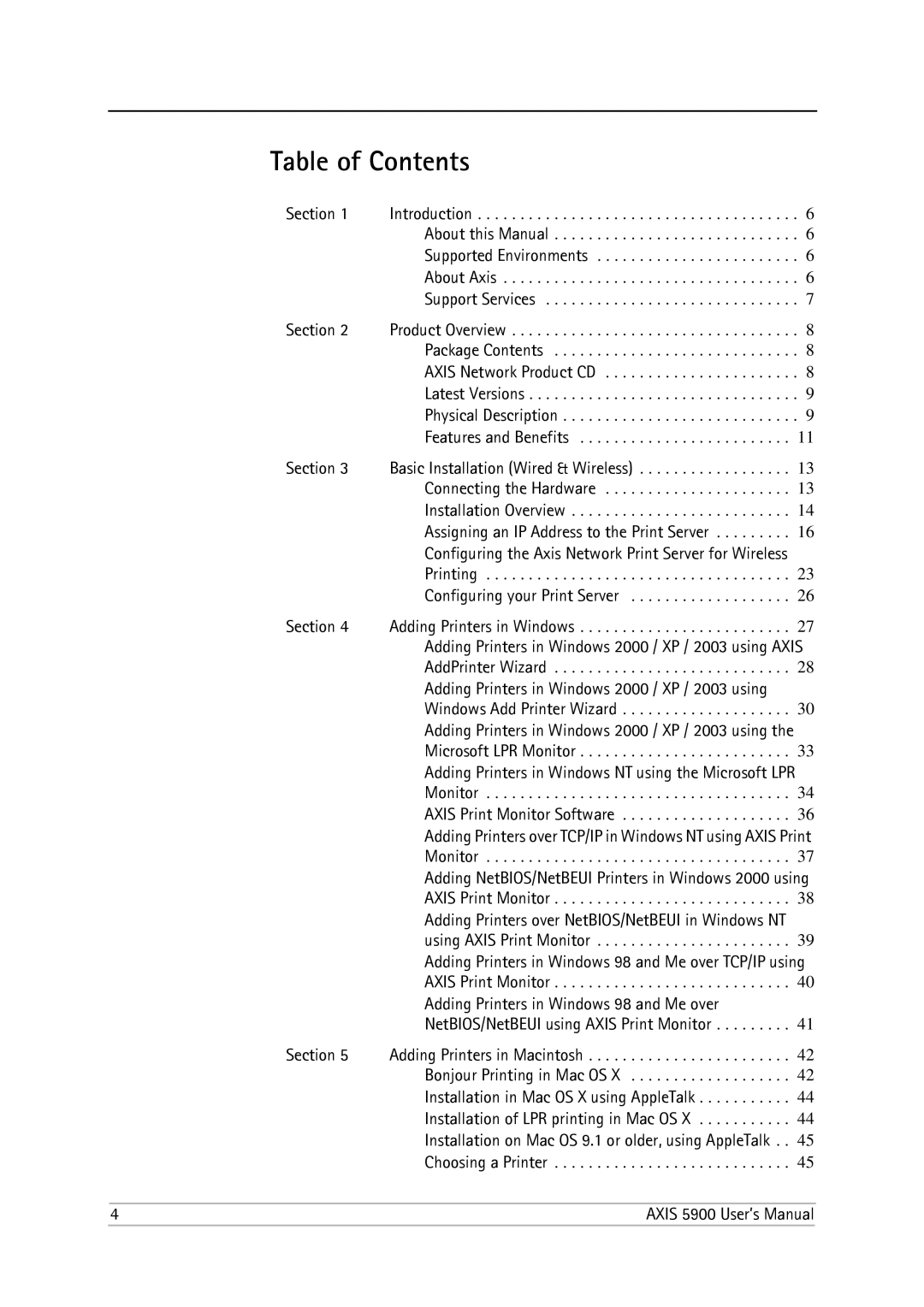 Philips 5900 user manual Table of Contents 