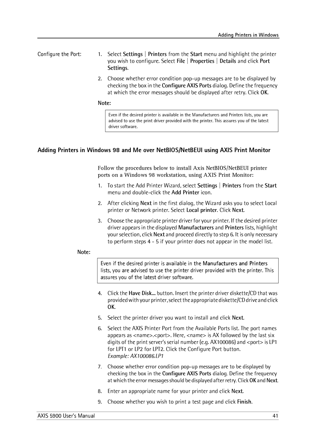 Philips 5900 user manual Adding Printers in Windows 