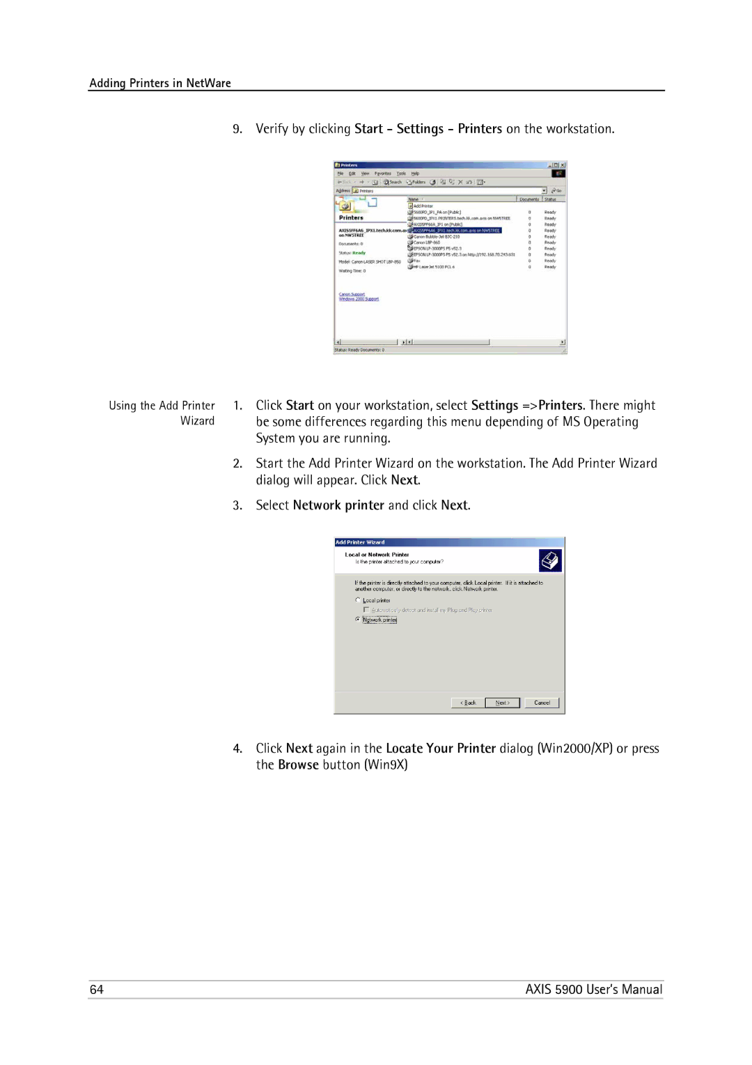 Philips 5900 user manual Select Network printer and click Next 