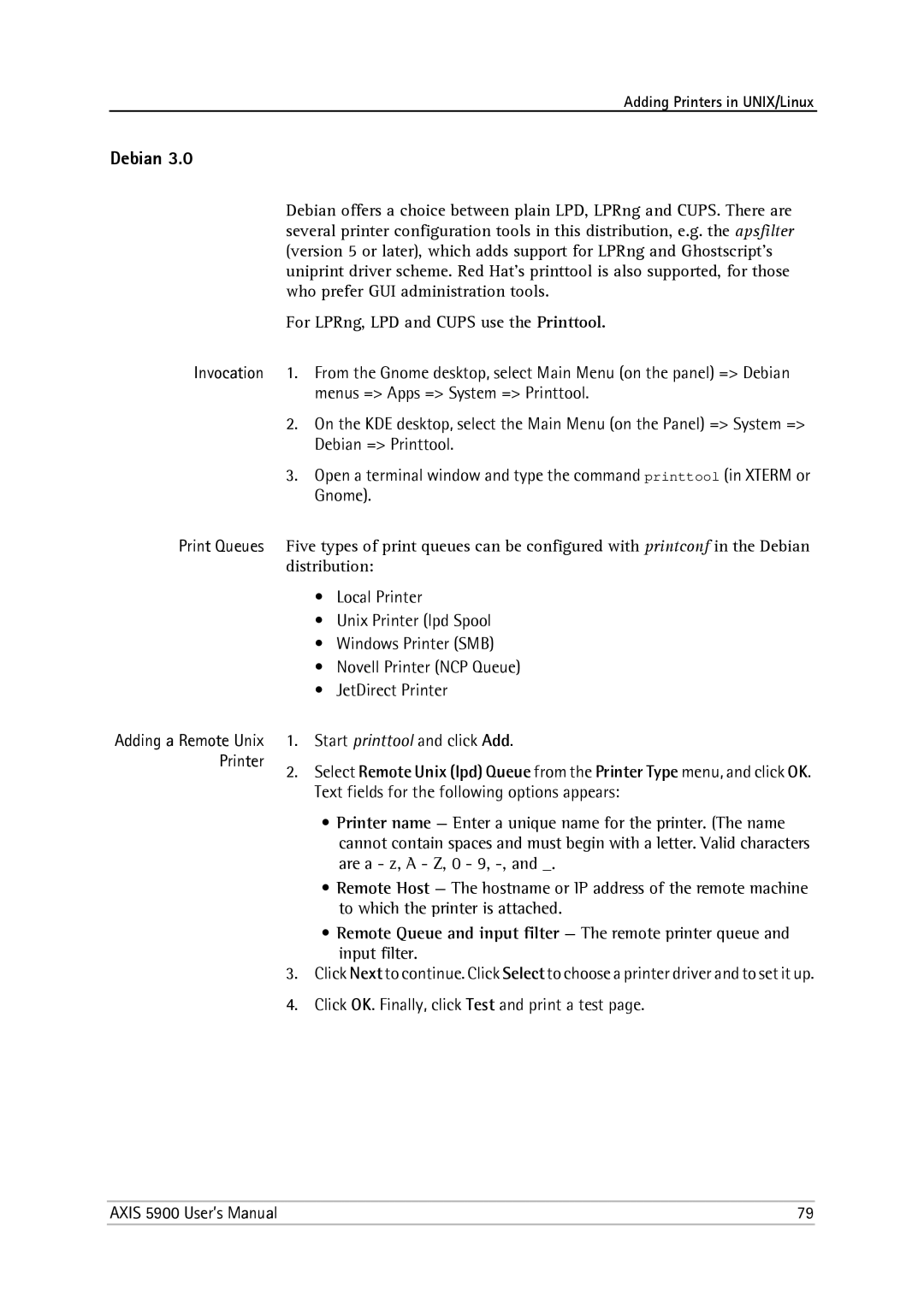 Philips 5900 user manual Debian, Invocation Print Queues 