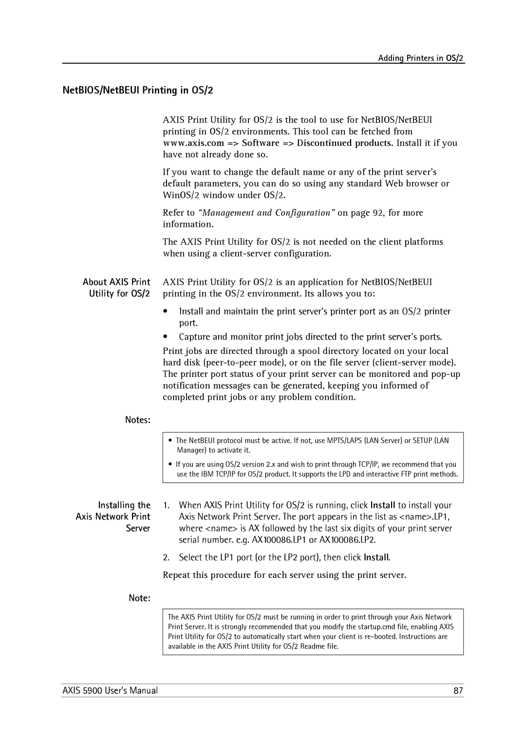 Philips 5900 user manual NetBIOS/NetBEUI Printing in OS/2 