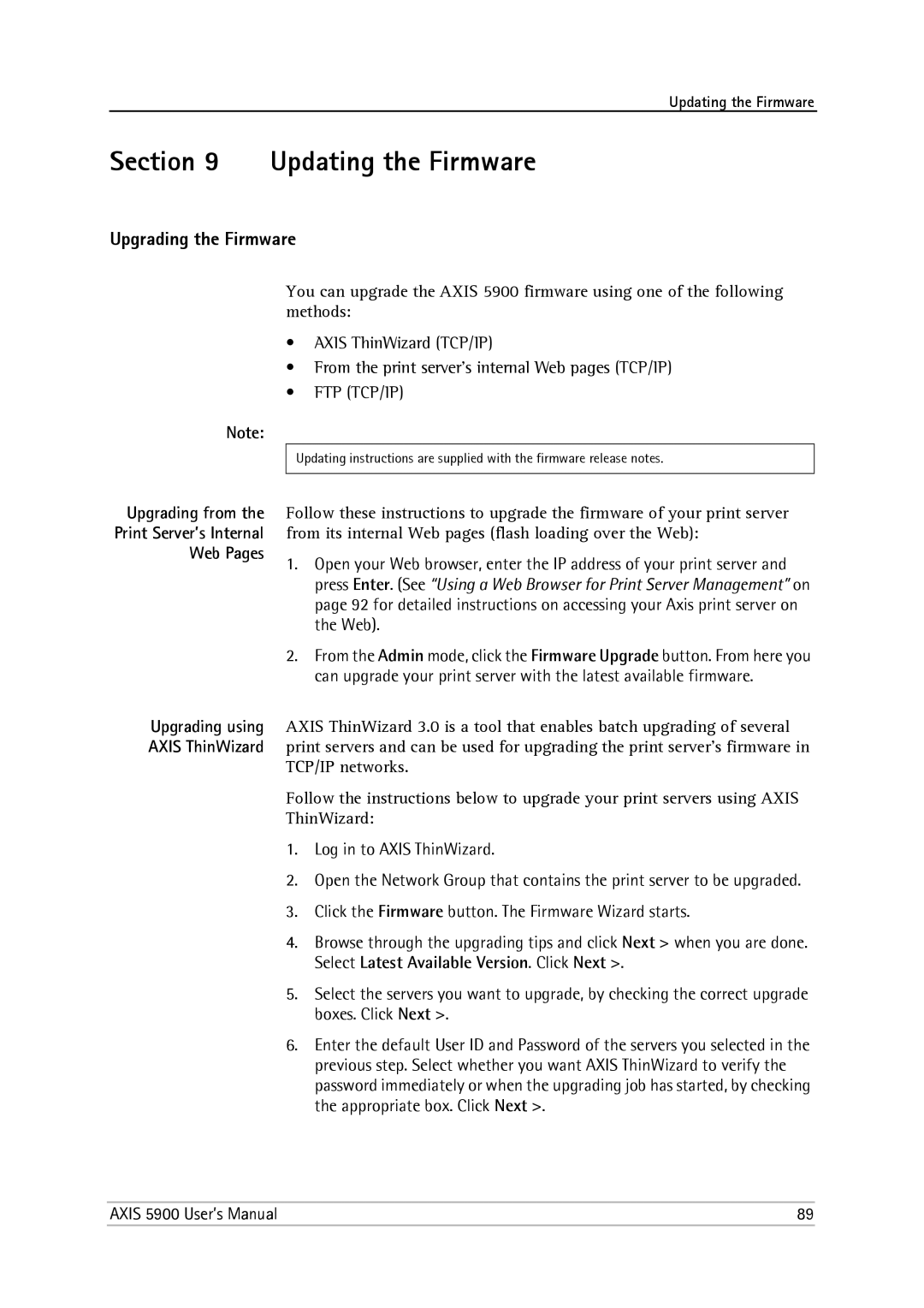 Philips 5900 user manual Updating the Firmware, Upgrading the Firmware, Web Pages 