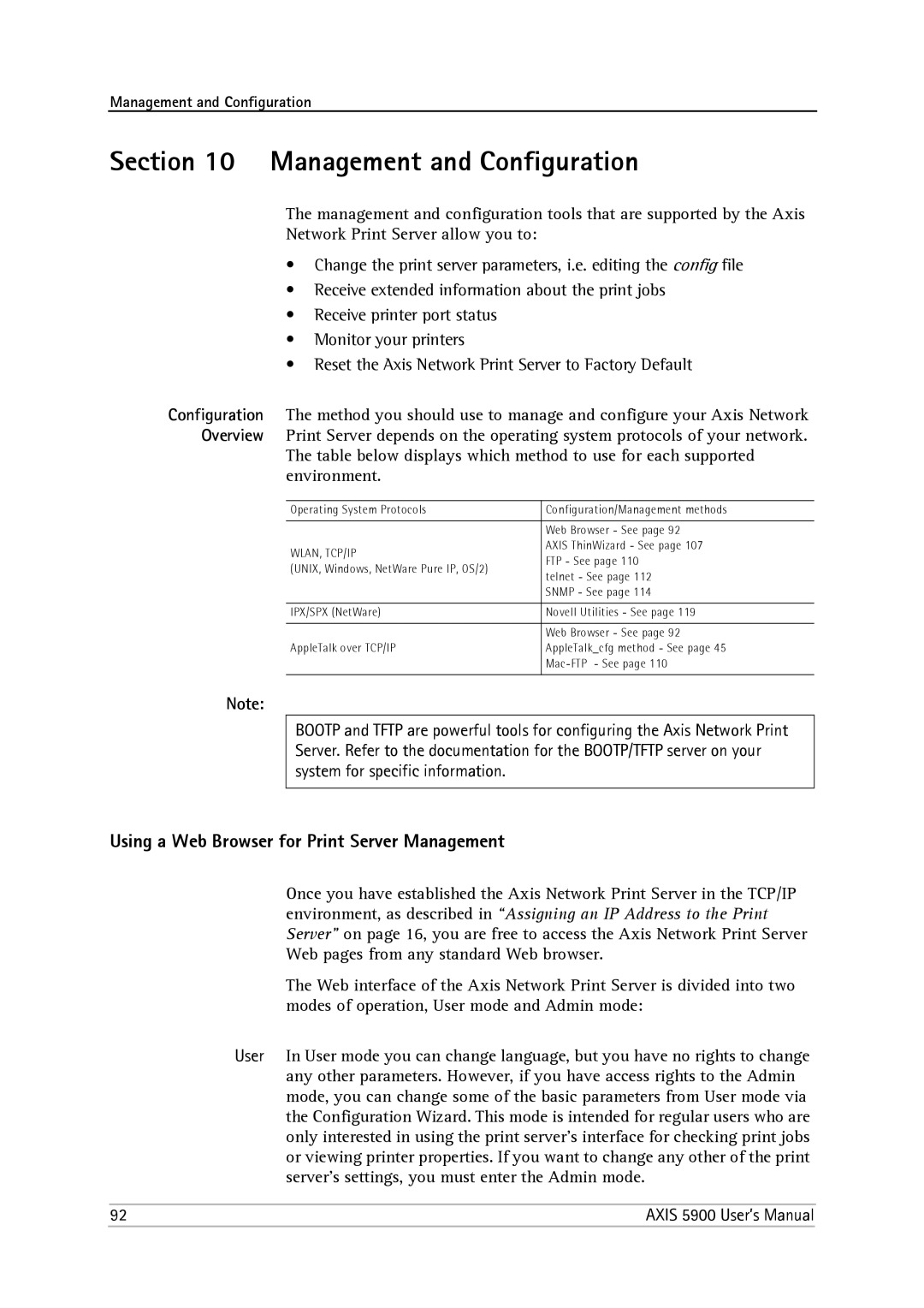 Philips 5900 user manual Management and Configuration, Using a Web Browser for Print Server Management 