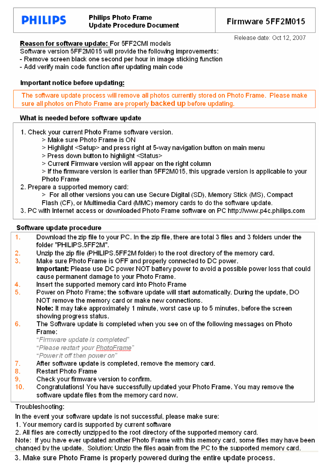 Philips 5FF2CMI, 5FF2M015 manual 