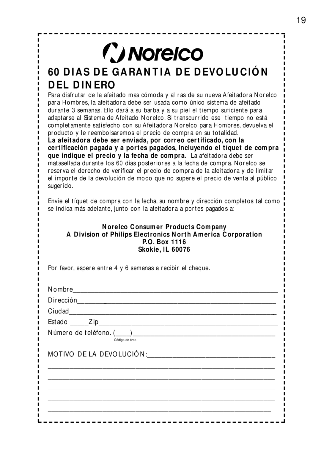 Philips 4401, 16, 15, 14, 13, 17LC, 12 manual Dias DE Garantia DE Devolución DEL Dinero 