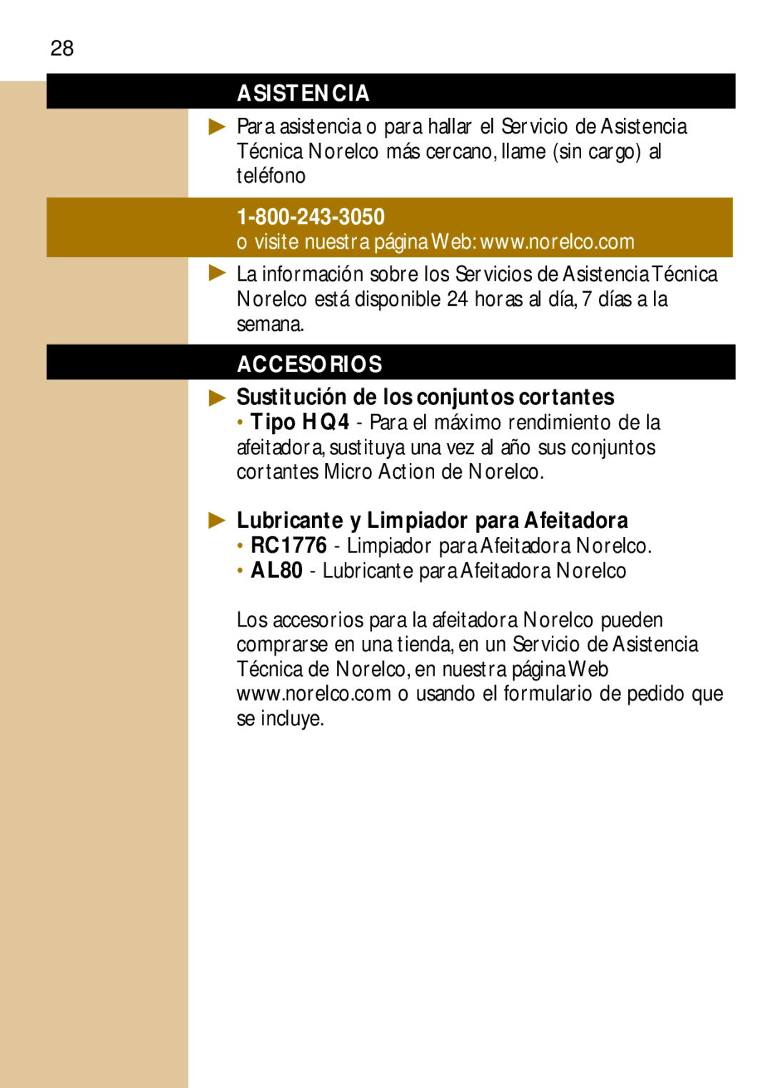 Philips 13, 6, 4401 Asistencia, Accesorios, Sustitución de los conjuntos cortantes, Lubricante y Limpiador para Afeitadora 