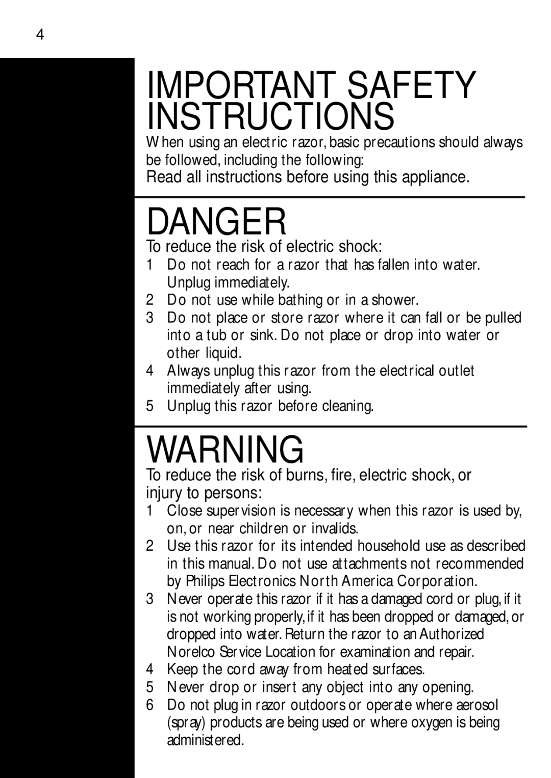 Philips 15, 4401, 16, 14, 13, 17LC, 12 manual Important Safety Instructions 