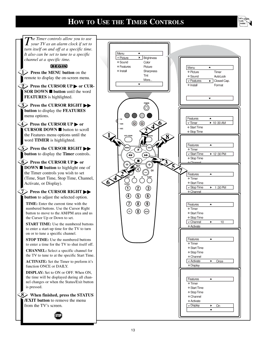 Philips 6 manual HOW to, USE the Timer Controls 