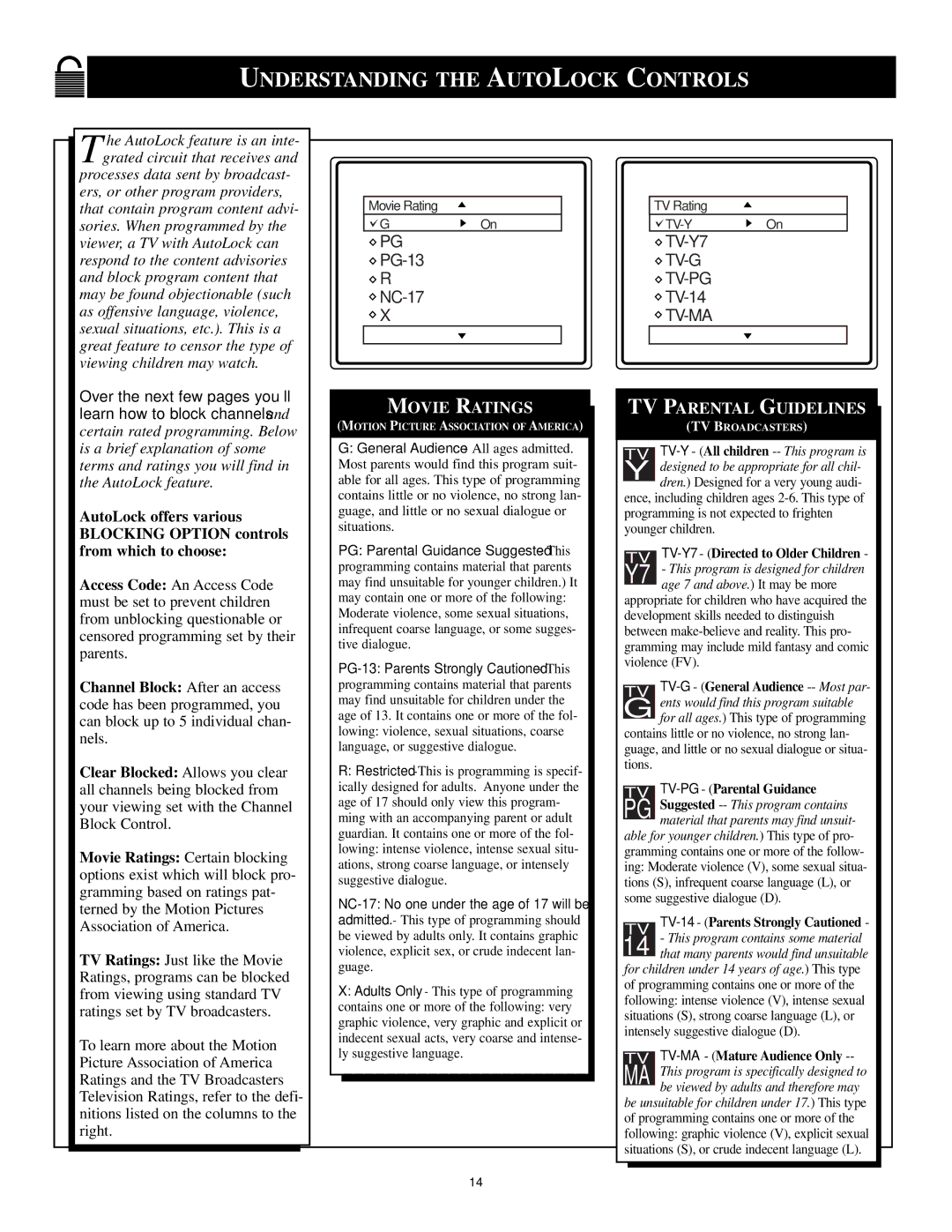 Philips 6 manual Understanding the Autolock Controls, Over the next few pages you’ll learn how to block channels 