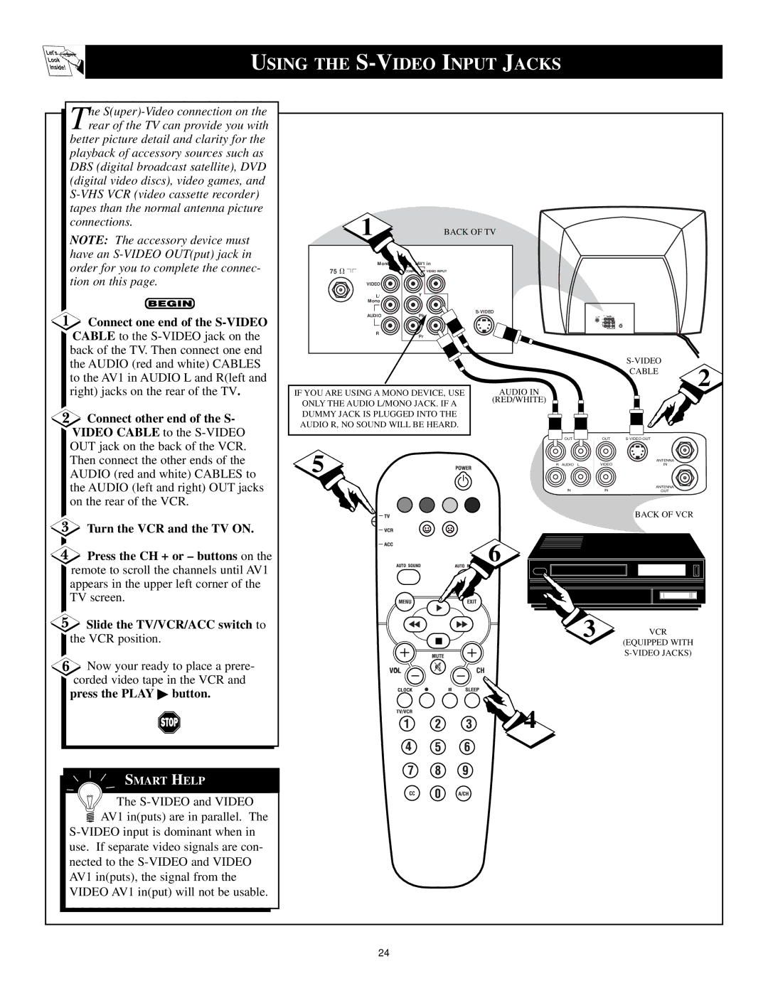 Philips 6 manual Using the S-VIDEO Input Jacks 