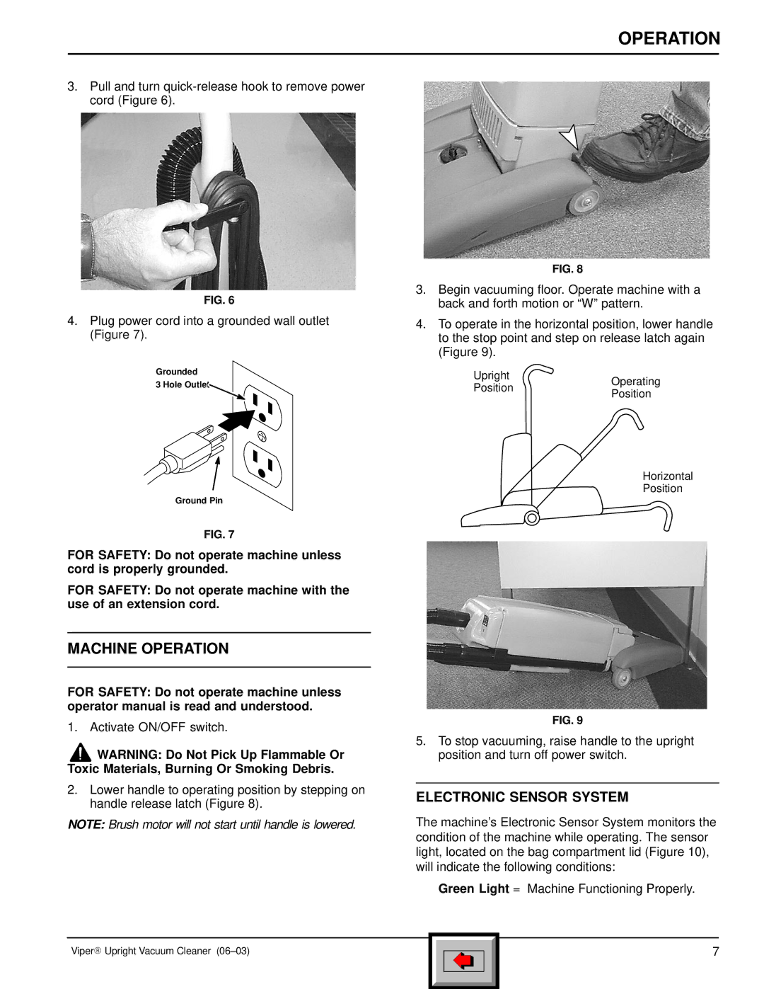 Philips 608669 manual Machine Operation, Electronic Sensor System 