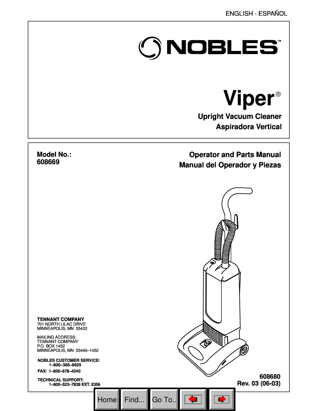 Philips 608669 manual Upright Vacuum Cleaner Aspiradora Vertical, Operator and Parts Manual, Manual del Operador y Piezas 