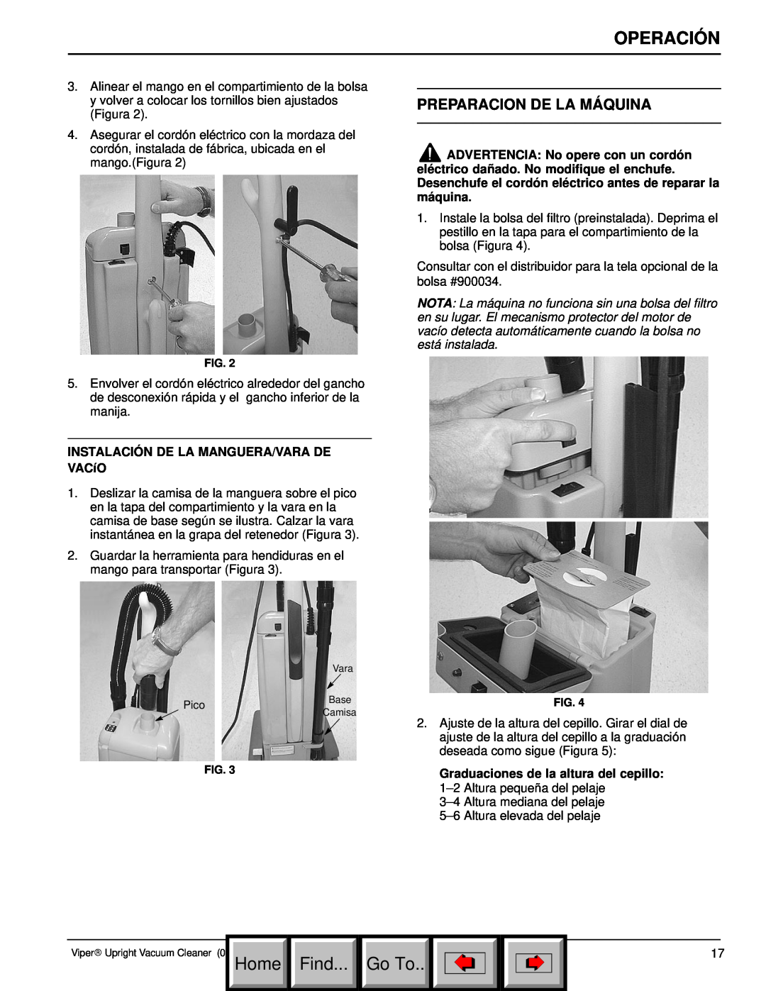 Philips 608669 manual Preparacion De La Máquina, Operación, Home, Find, Go To 