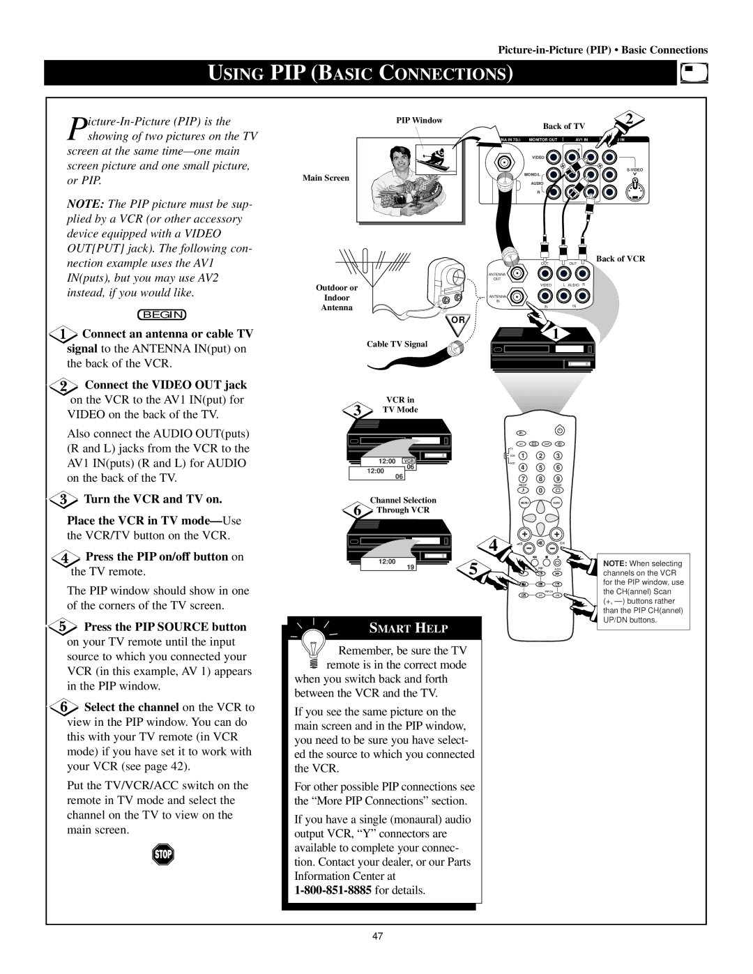 Philips 60P8288, 60P 8241, 55P8241, 55P8288 manual Using PIP Basic Connections 